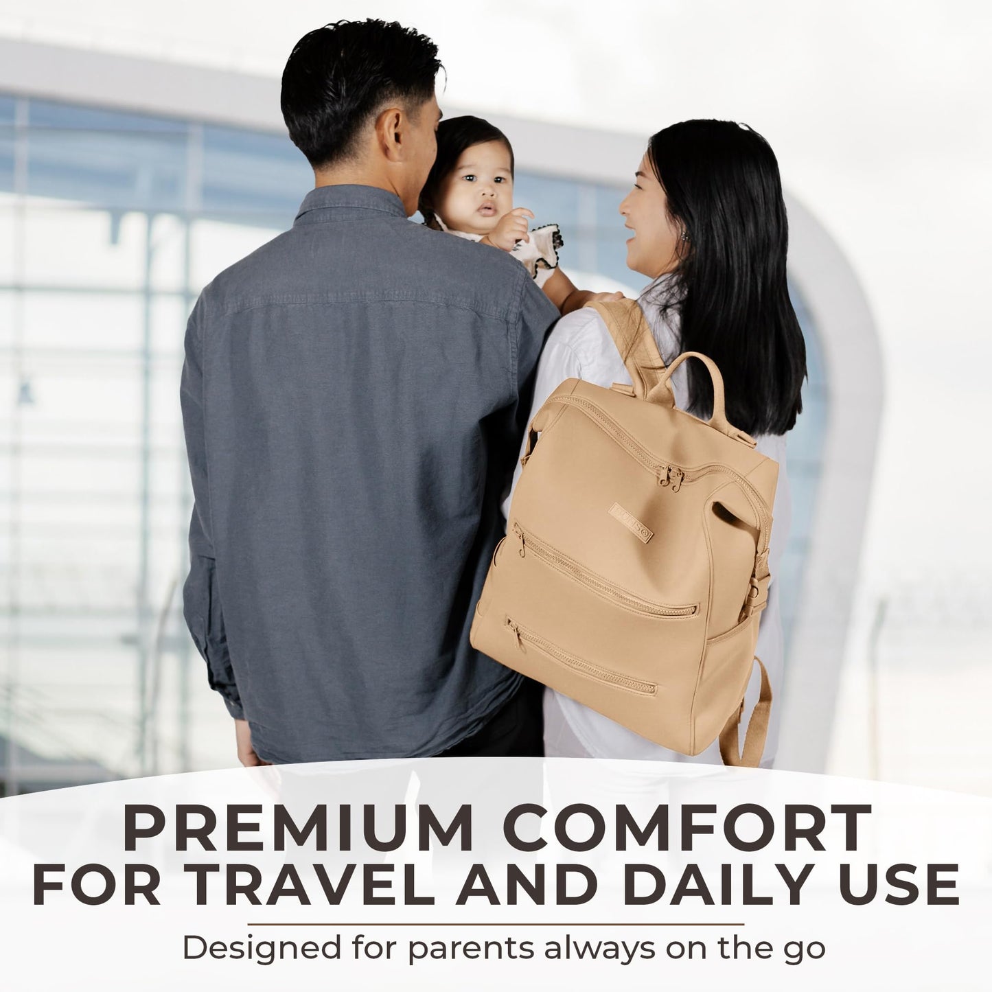 Mochila ligera de neopreno resistente al agua con almohadilla de cambio, correas para ruedas, bolsa húmeda y bolsa, caqui, L