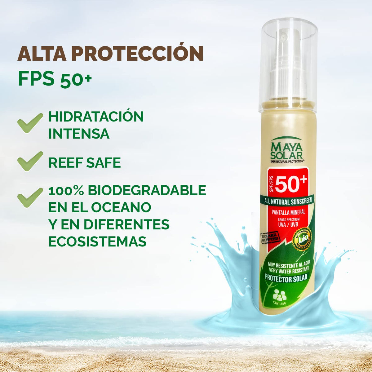 Maya Solar Bloqueador Solar Factor 50+ Atomizador de 120 ml Corporal Para Uso Diario