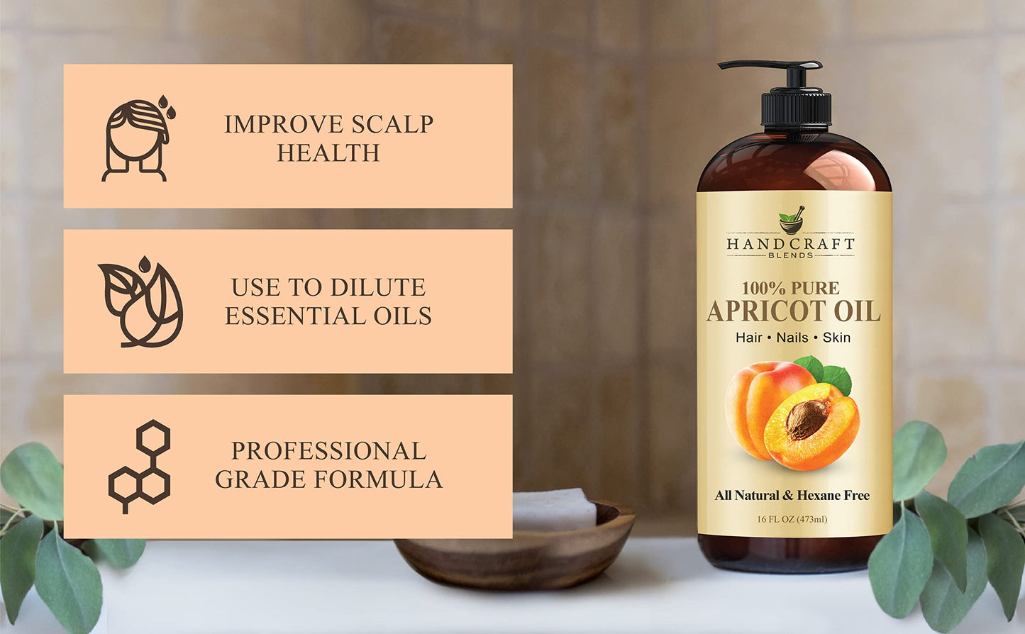 Handcraft Blends Aceite de albaricoque hecho a mano – 100% puro y natural – Aceite de albaricoque prensado en frío de alta calidad para aromaterapia, masaje e hidratación de la piel, enorme 16 onzas – el embalaje puede variar