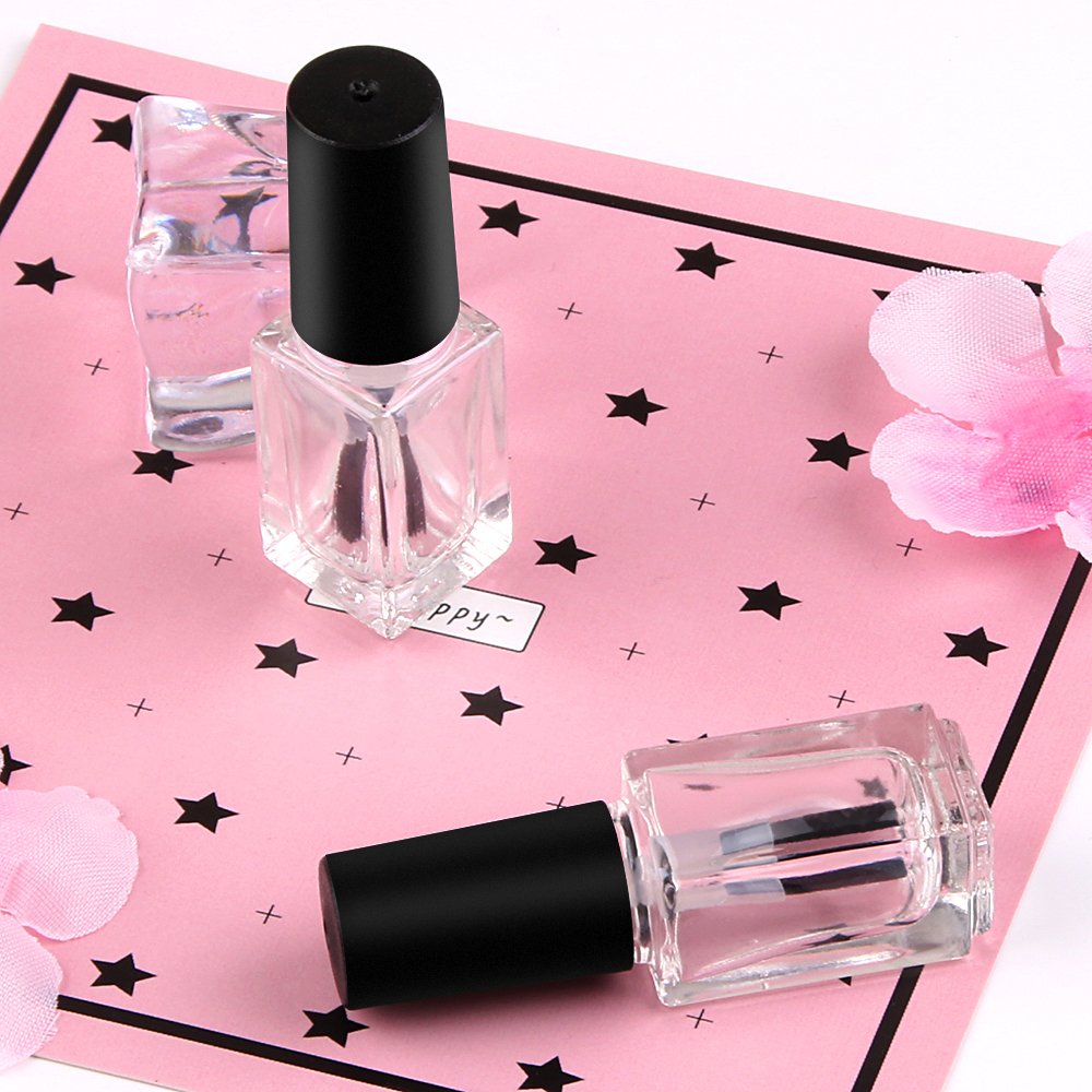 GTHER - 6 botellas de vidrio de esmalte de uñas vacías de 5 ml con tapa de cepillo para polvo, embudo y bolas de mezcla para arte de uñas