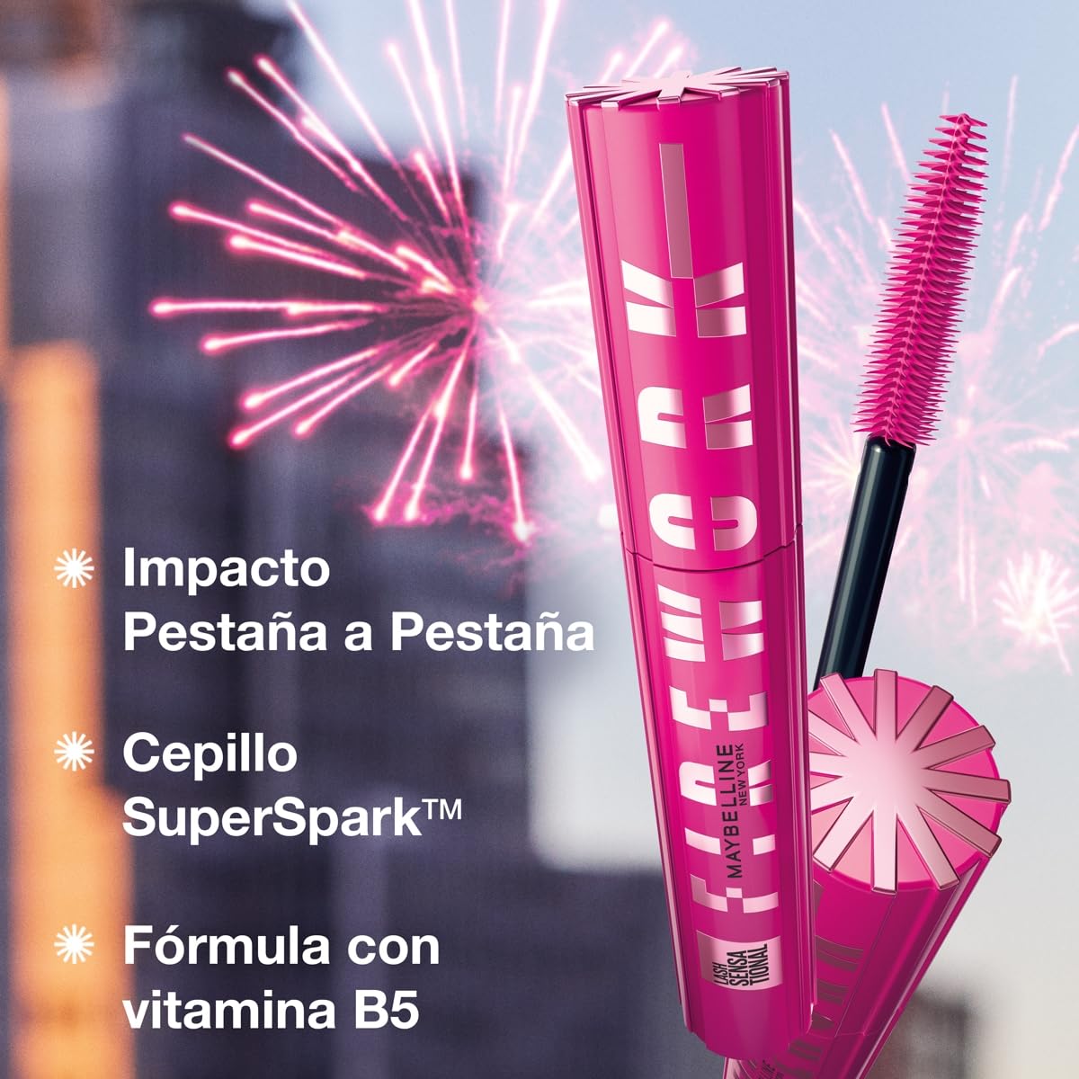 Maybelline Nueva Mascara de Pestañas con Pro Vitamina B5, Lash Sensational Firework, a prueba de agua, Negro, 8.75ml