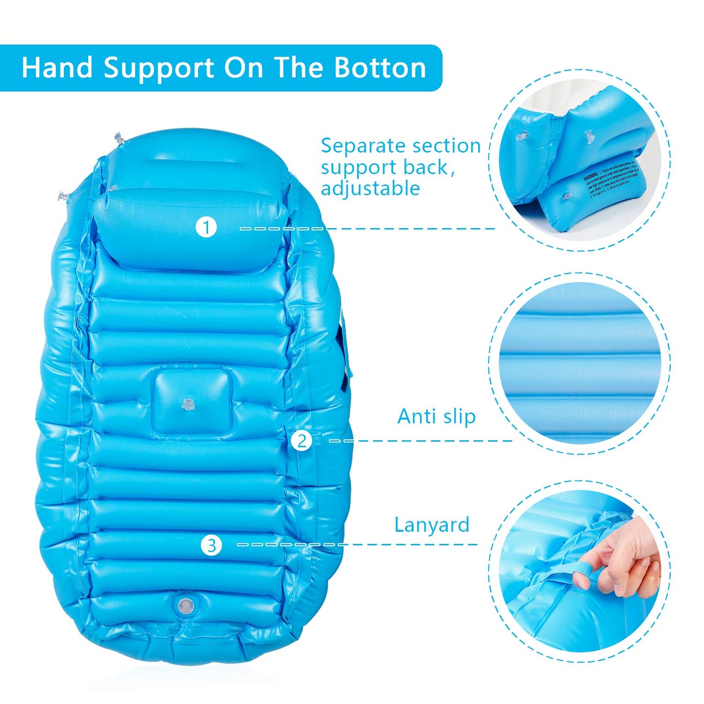 Tina inflable para bebé, tina de viaje antideslizante portátil para niños pequeños, alberca gruesa plegable para baño con bomba de aire, azul