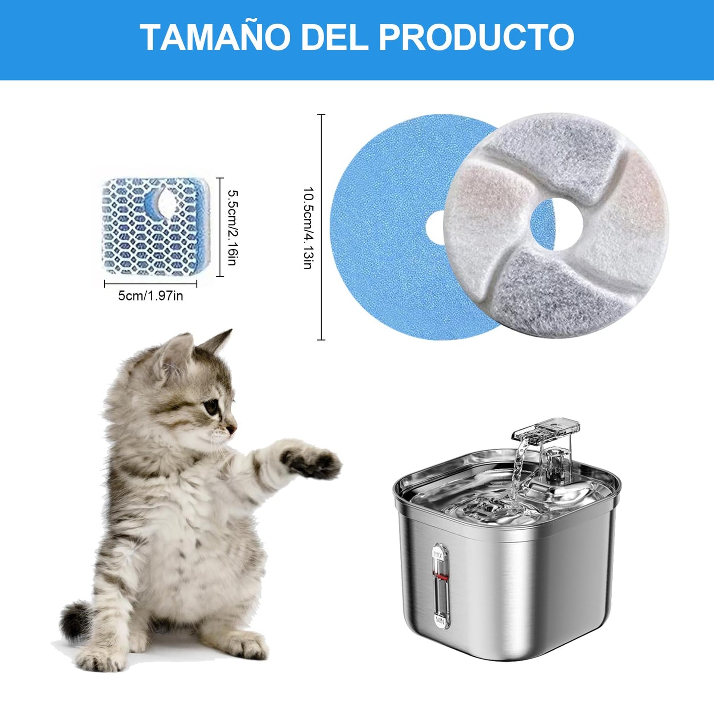 Filtro para bebedero de gatos Tethram 8, filtro para bebedero de triple acción con resina y carbón activado, ayuda a aumentar la ingesta de agua y a mantener a tu mascota hidratada por más tiempo.