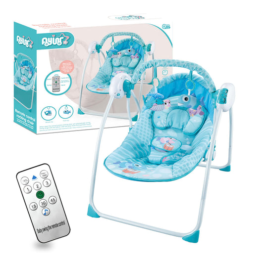 Silla Mecedora Eléctrica Raganet Azul con Control Remoto y Mosquitero para Bebés
