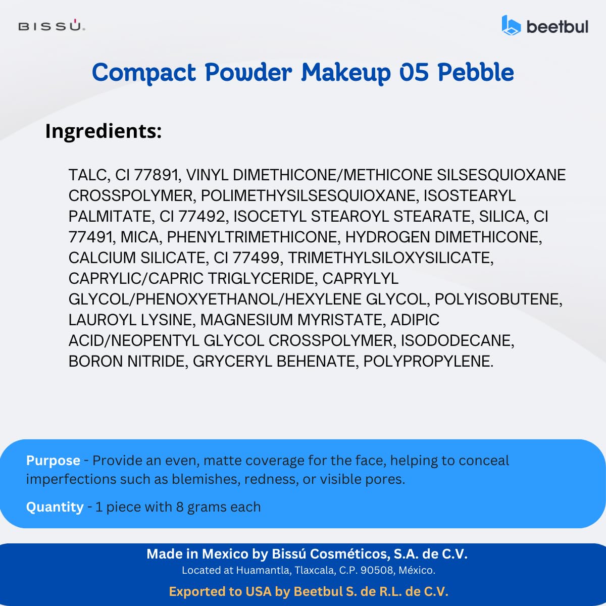 Kit de maquillaje y exfoliación – Polvo compacto Bissú + 1 Almohadilla de terciopelo mediano + 2 Almohadillas de dedos + 1 esponja exfoliante facial (05 Pebble)