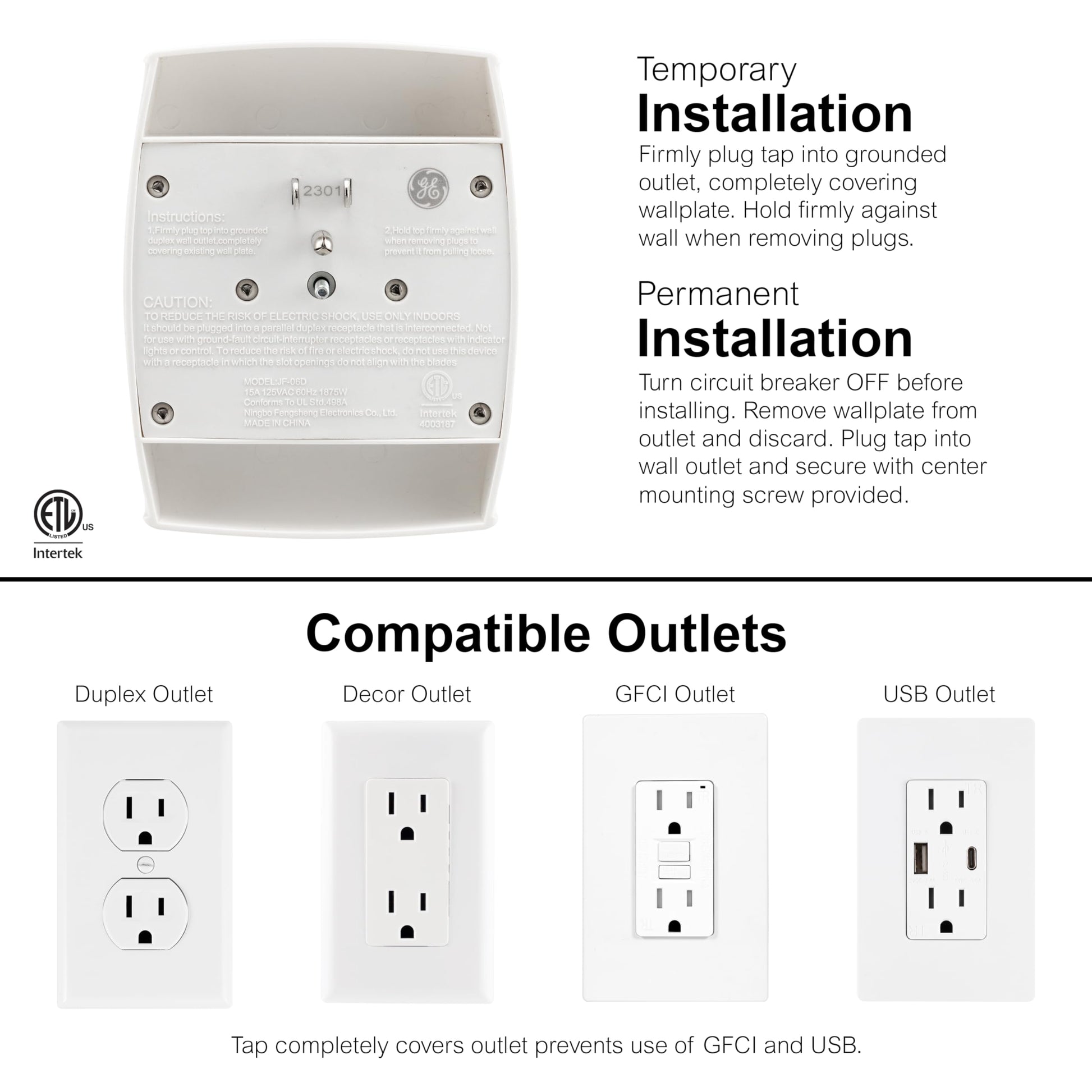 GE Adaptador de Tierra para pared con 6 enchufes Blanco