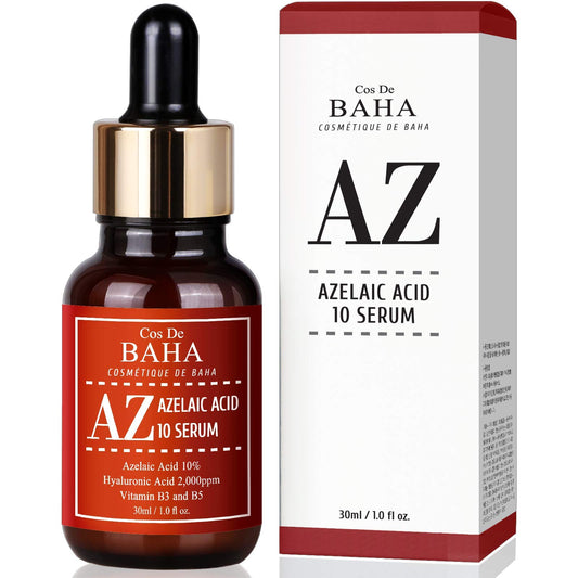 Cos De BAHA Sérum facial de ácido azelaico 10% con niacinamida, para el cuidado de la piel de rosácea, de cicatriz de acné quístico - 1 oz, 30 ml