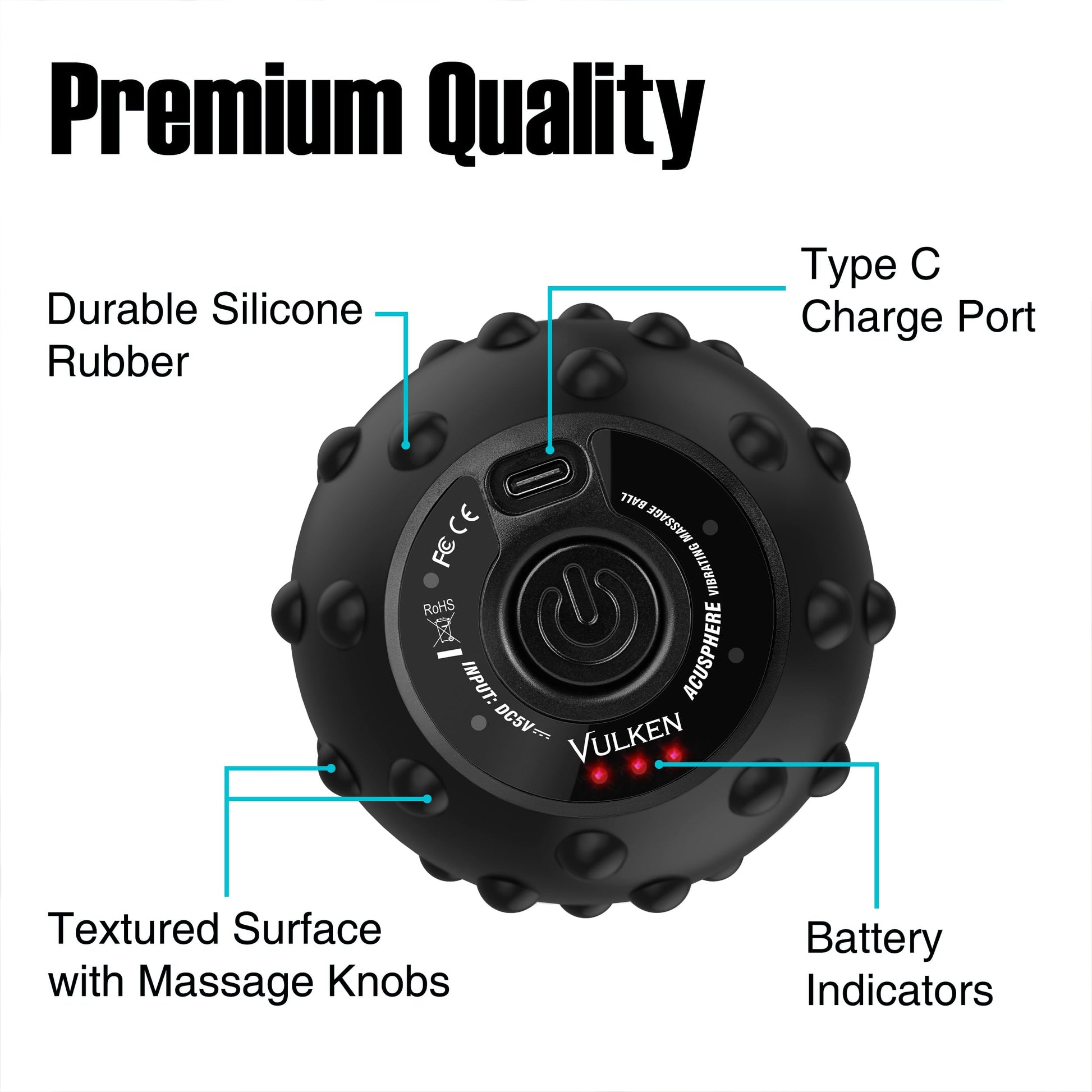Pelota de Masaje Vibratoria Vulken Negra de Alta Intensidad para Fitness