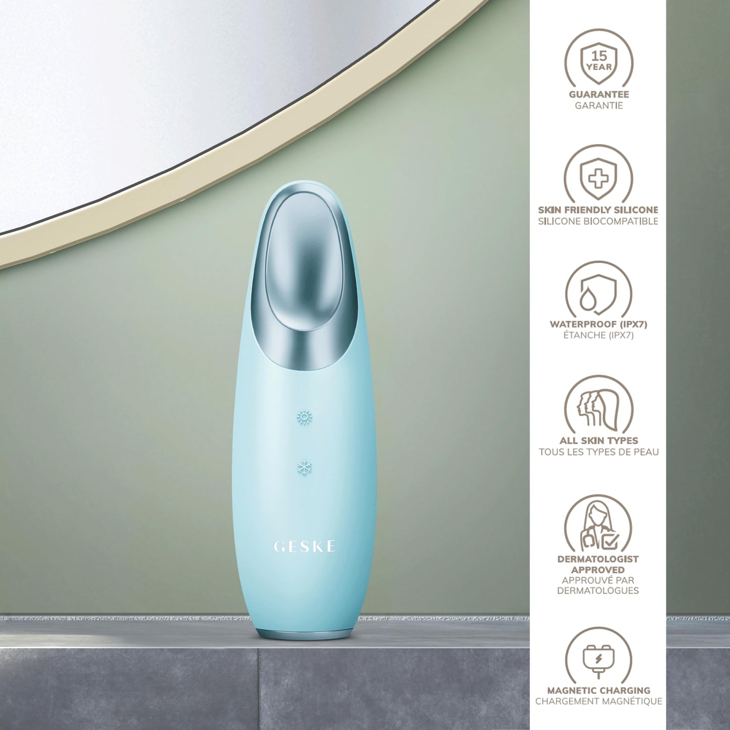 GESKE | SmartAppGuided™ Warm & Cool Eye Energizer | 6 en 1 | Masajeador de ojos | Masajeador anti ojeras | Eliminar bolsas y párpados caídos | Masaje ocular eléctrico