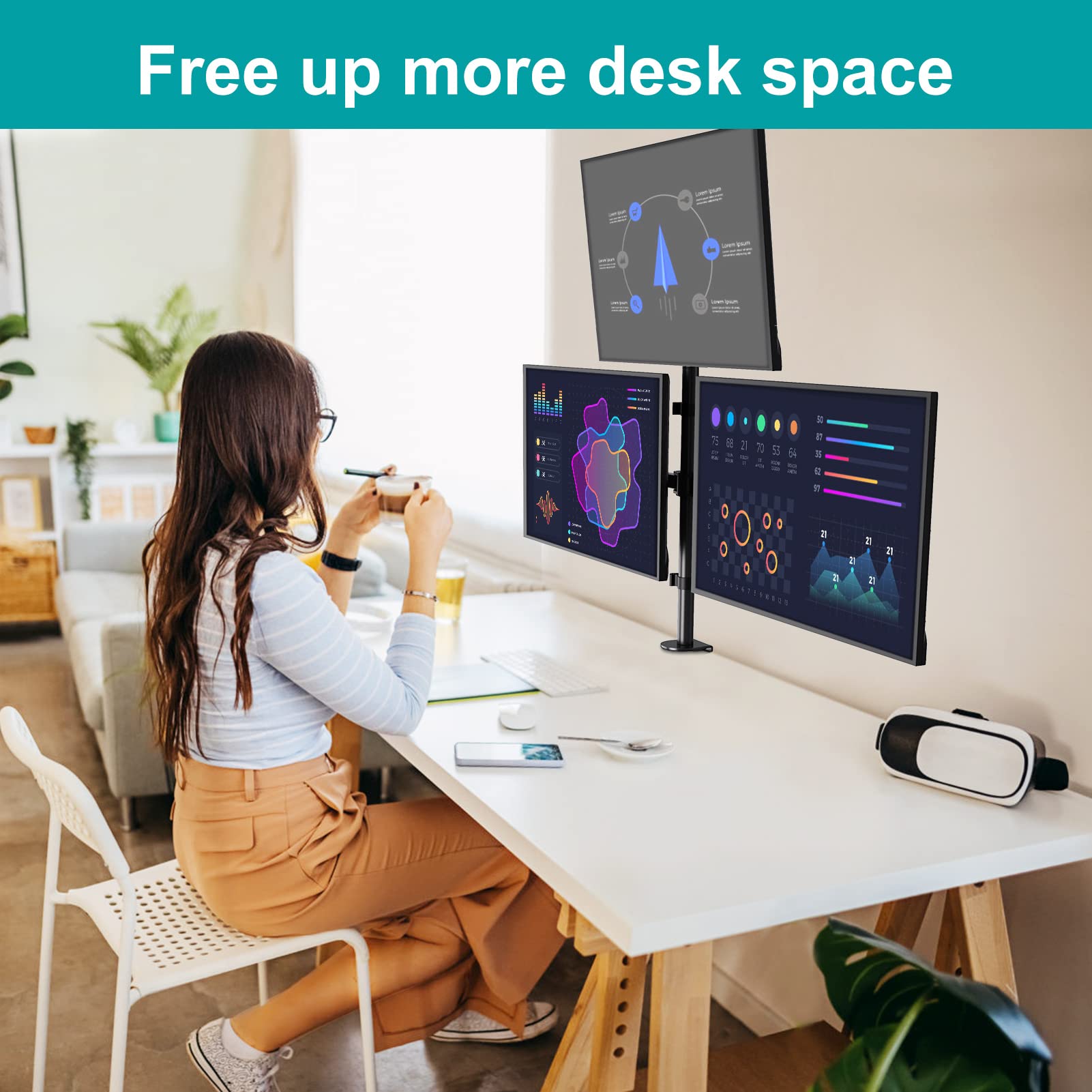 Soporte para Monitor Triple MOUNT PRO Negro Ajustable con Montaje VESA de Mesa