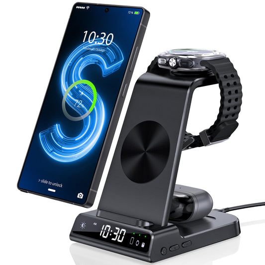 Cargador inalámbrico para Samsung Galaxy S24 Ultra, estación de carga con reloj para Samsung Galaxy S23 Ultra/S22/S21/Z Flip5/Note 20, cargador de reloj para Samsung Galaxy Watch 6/5/5Pro/4/3/Active