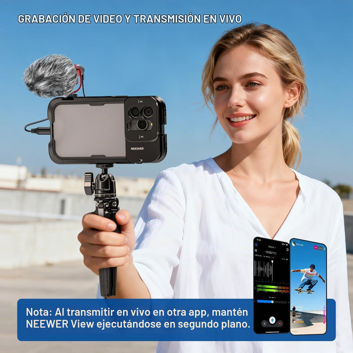 Micrófono Vlog NEEWER Mini Supercardioide con USB C y TRS en Negro para iPhone y Samsung