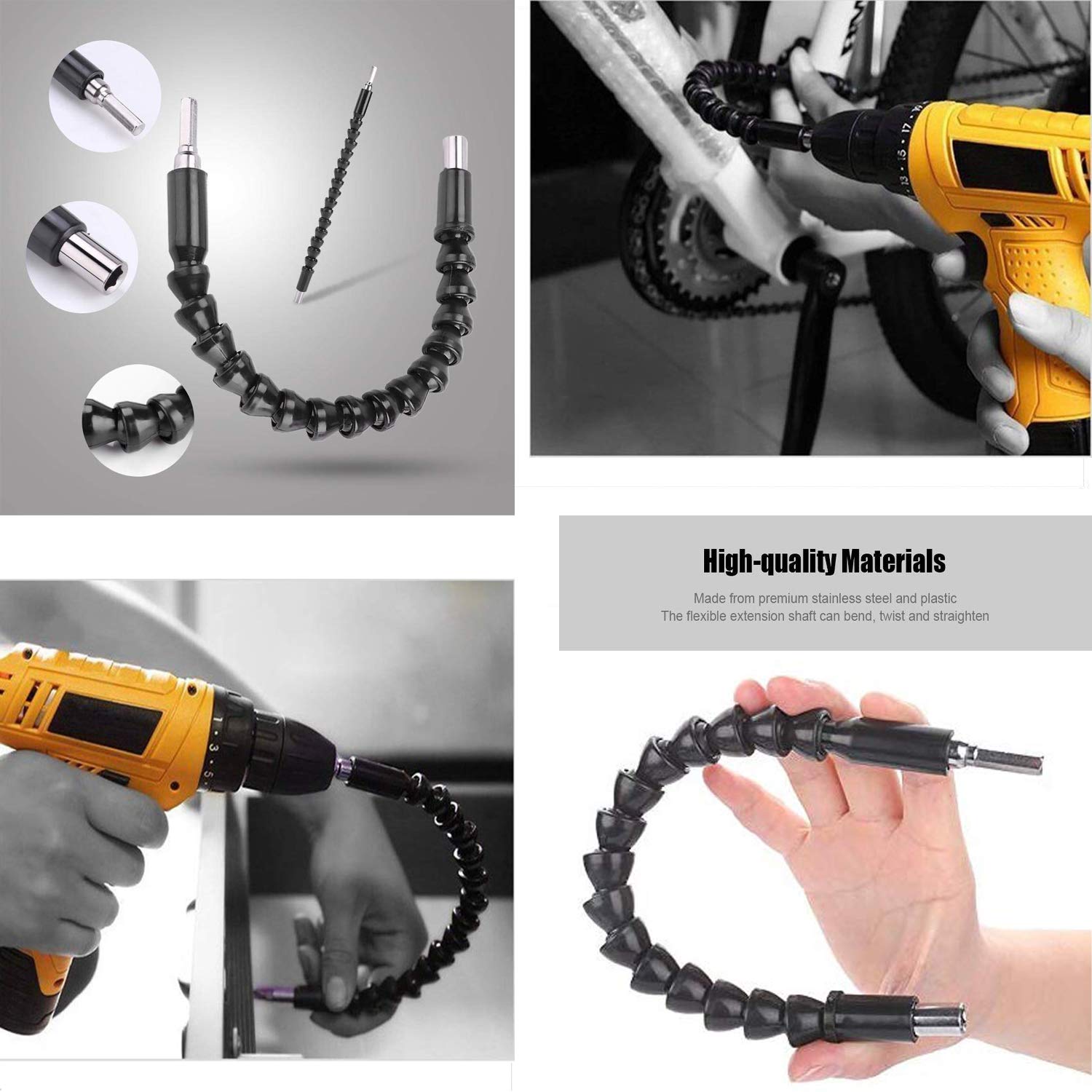 YIOYULEN - Extensión de broca flexible de 11.6 pulgadas, extensión de taladro magnético plegable, ángulo recto de 90° para eje magnético hexagonal suave para adaptador de taladro manual, tamaño hexagonal de 1/4 pulgadas, negro (12 piezas)