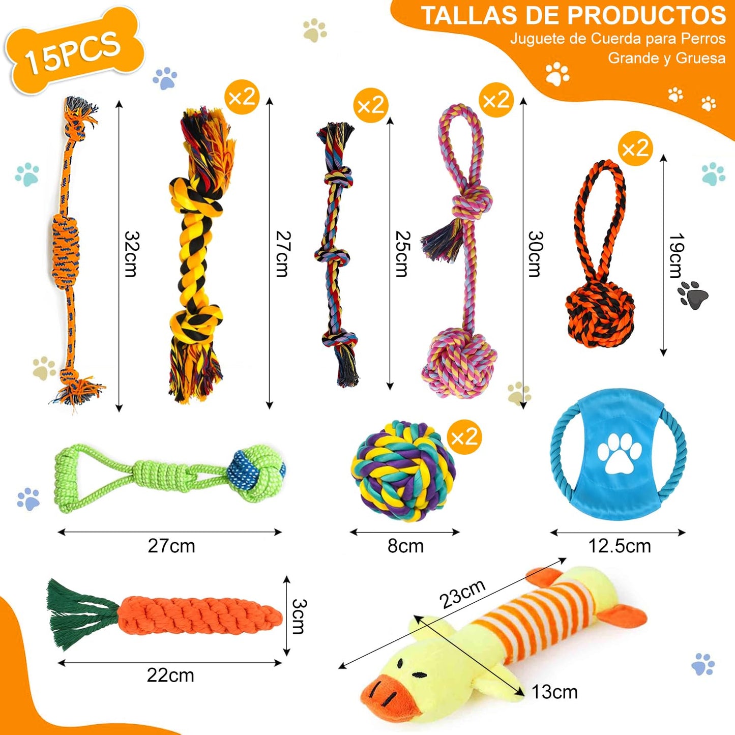 Juguetes para Perros Pequeños 15 Piezas, Juguetes Cuerda para Perro Morder con Nudo, Cuerdas Duraderos para Masticar Cachorro, Juego de Juguetes para Perros Limpiar Dientes y Alivia el Estrés