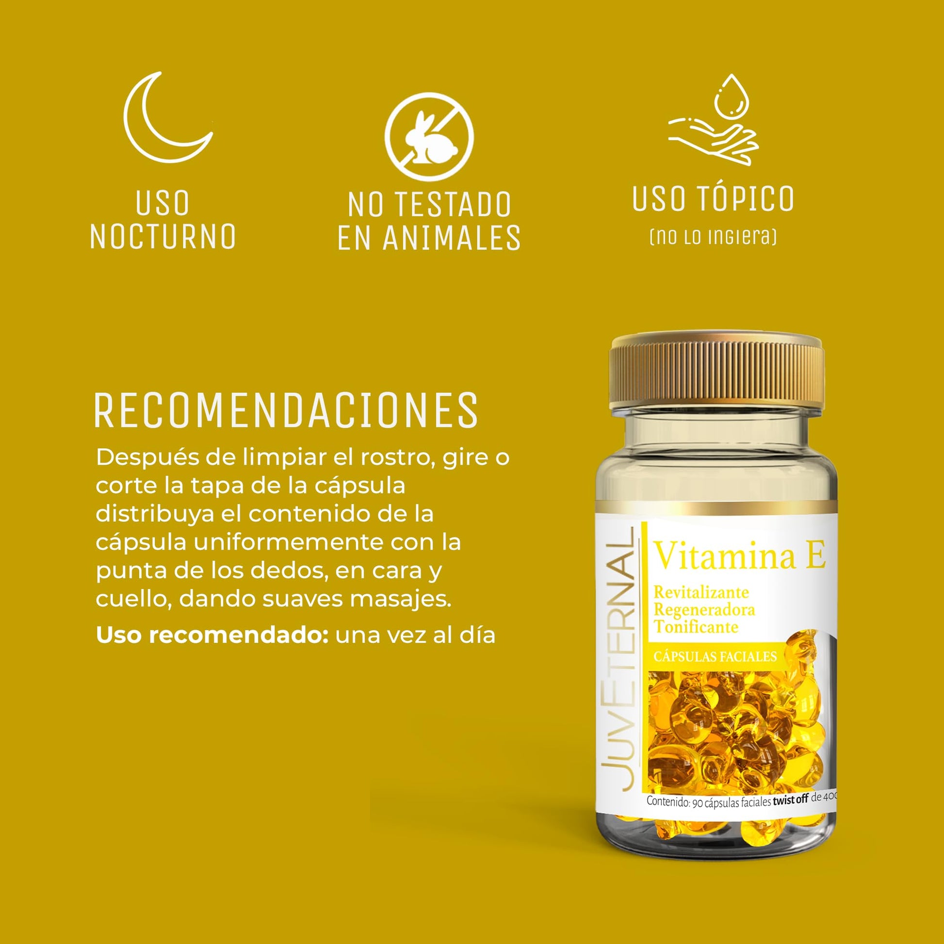 Cápsulas Faciales JUVETERNAL Vitamina E y Ácido Hialurónico Hidratación y Elasticidad para la Piel