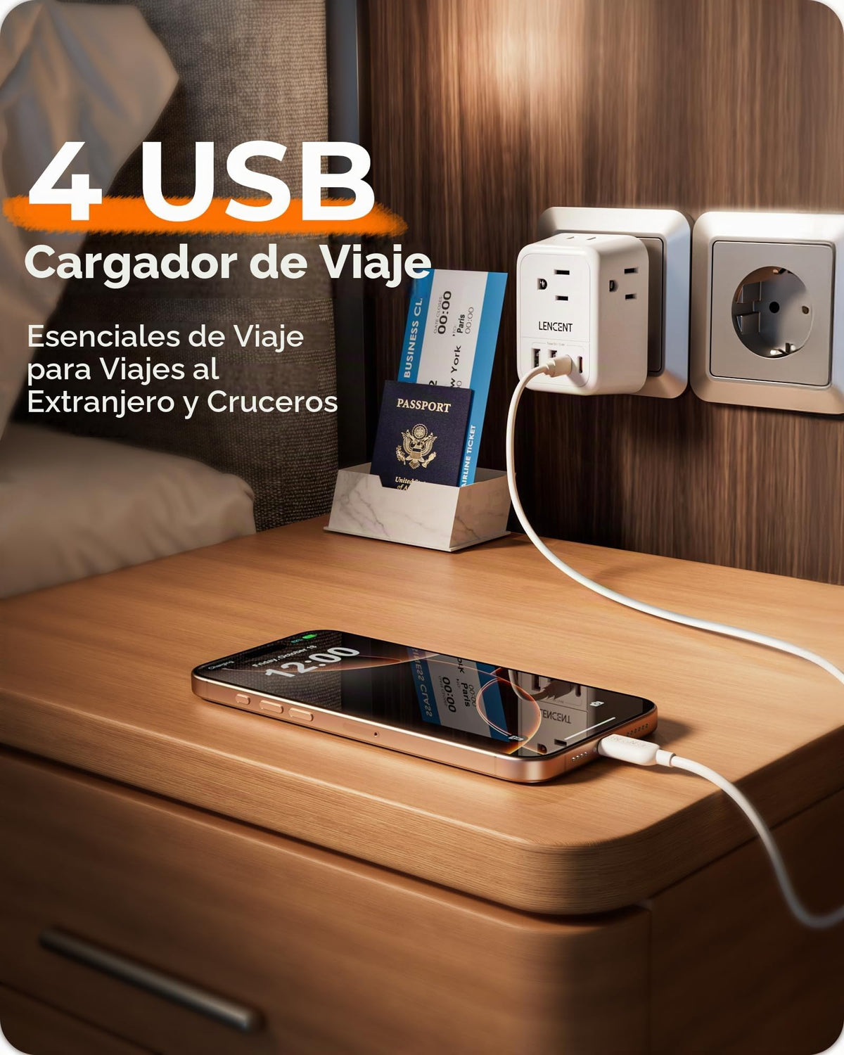 Adaptador de Viaje LENCENT Schuko Blanco con 4 Salidas CA