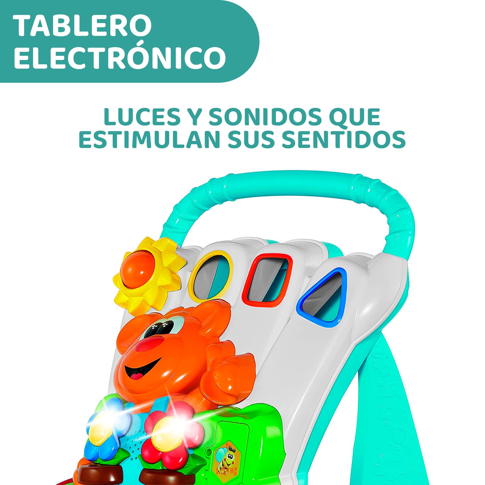 CHICCO, Andadera para Bebé 2 en 1, Tablero con Juegos, Luces y Sonidos