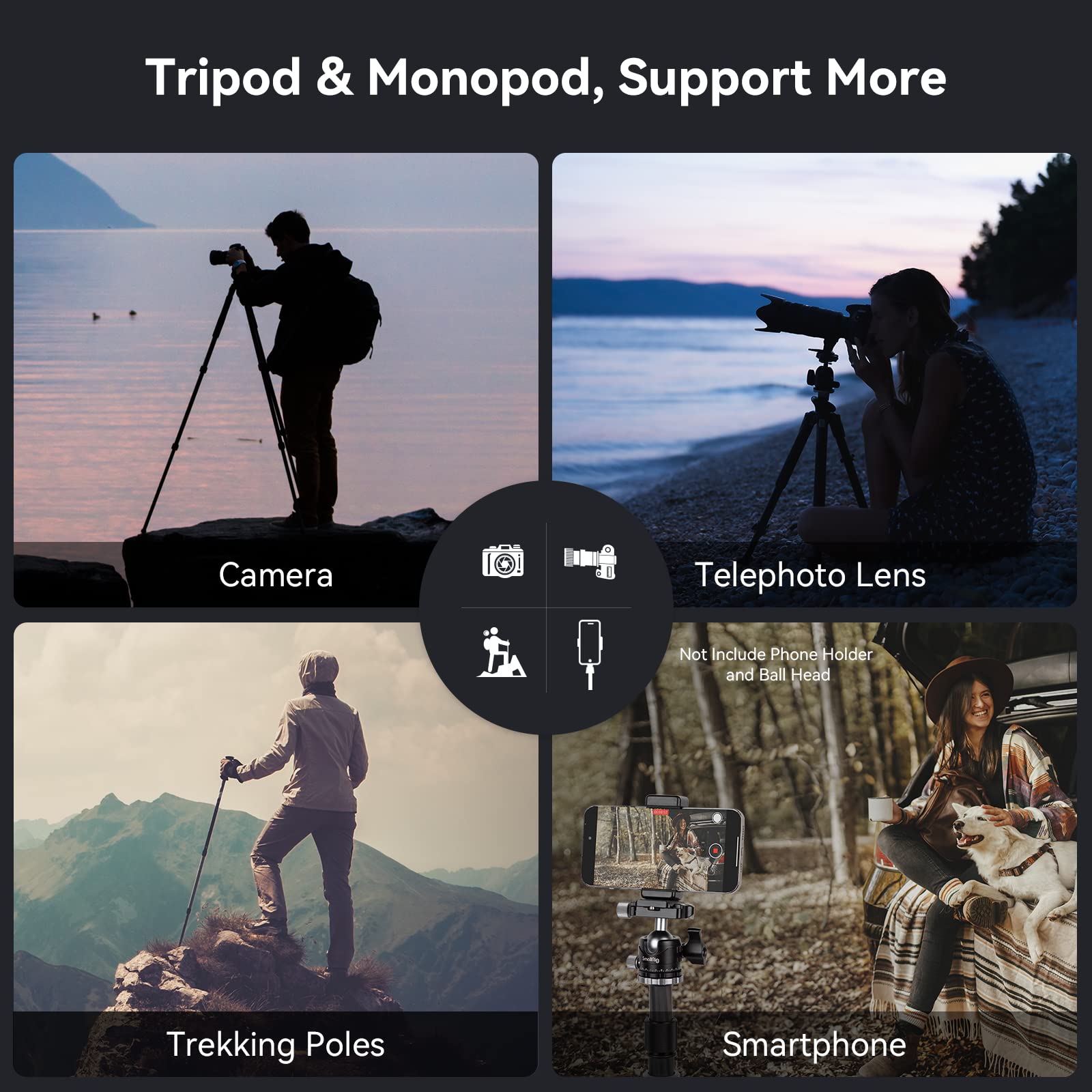 Trípode SMALLRIG Fibra de Carbono Compacto Liviano con Monopié Desmontable Rótula de Bola 360° Placa de Liberación Rápida para Carga hasta 12kg