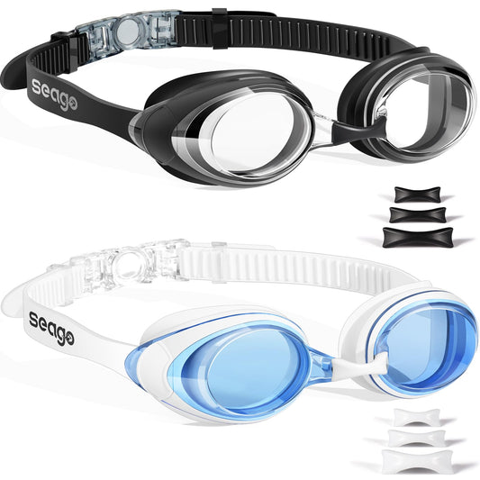 Gafas de natación, 2 unidades, gafas de natación, antivaho, protección UV, para adultos, hombres, mujeres, jóvenes, sin fugas, lente plana, visión clara, 3 tamaños de puente nasal