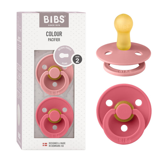 BIBS Chupones Colour Pack de 2, Tetina redonda de látex natural, Talle 2, Color Dusty Pink/Coral, 6 a 18 meses, Hecho en Dinamarca