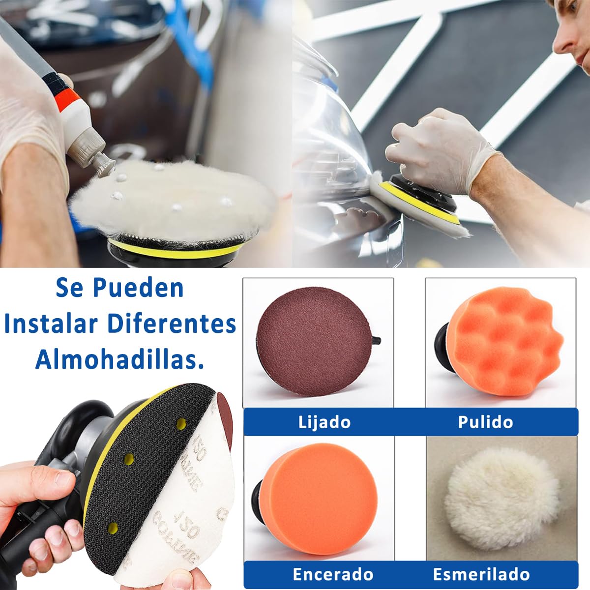 Lijadora Orbital Neumática 6'' Pulgadas, Lijadora Orbital Industrial Aleatoria Palma de Aire 12000 RPM con 6 Papeles de Lija Para Pulidor de Madera de Metal y Trabajo de Carrocería de Auto