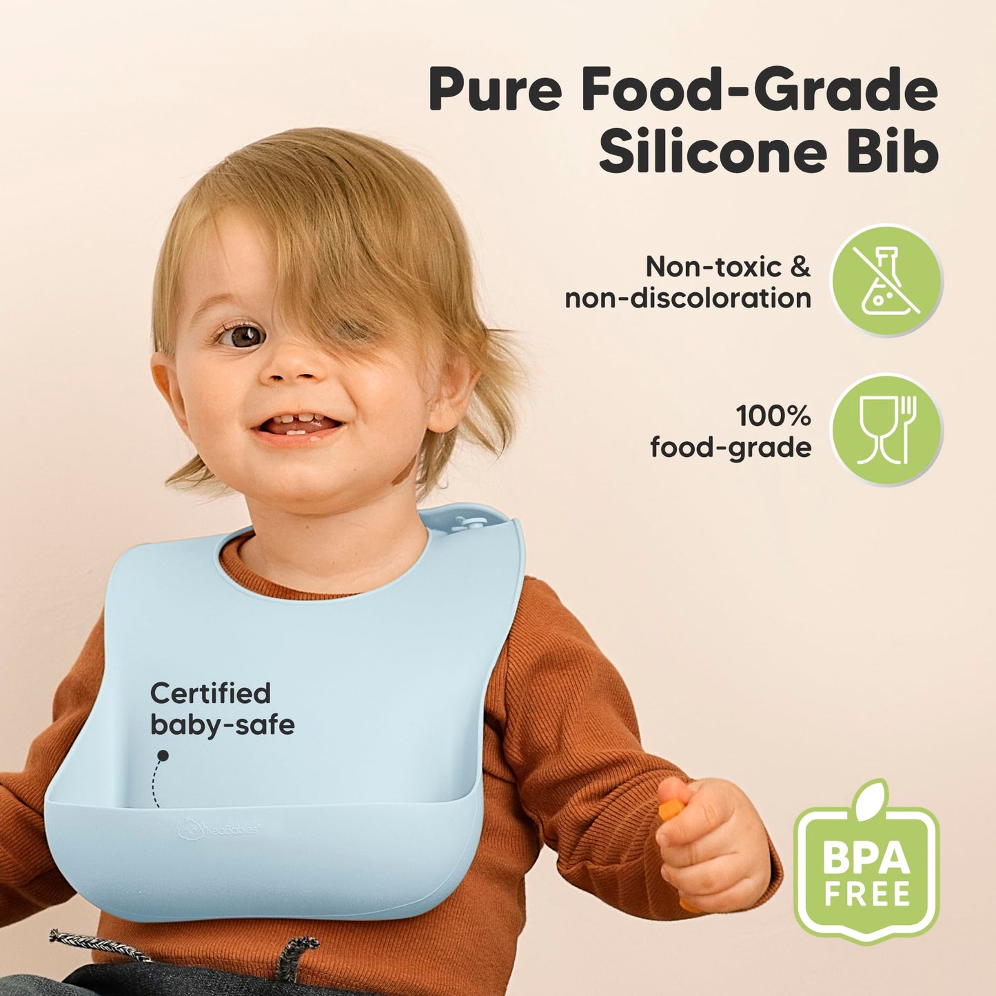 KeaBabies - Paquete de 2 baberos de silicona de grado alimenticio resistentes para bebés, niñas, niños, gran colector de alimentos, limpiar y poner fácilmente, esenciales de alimentación para niños