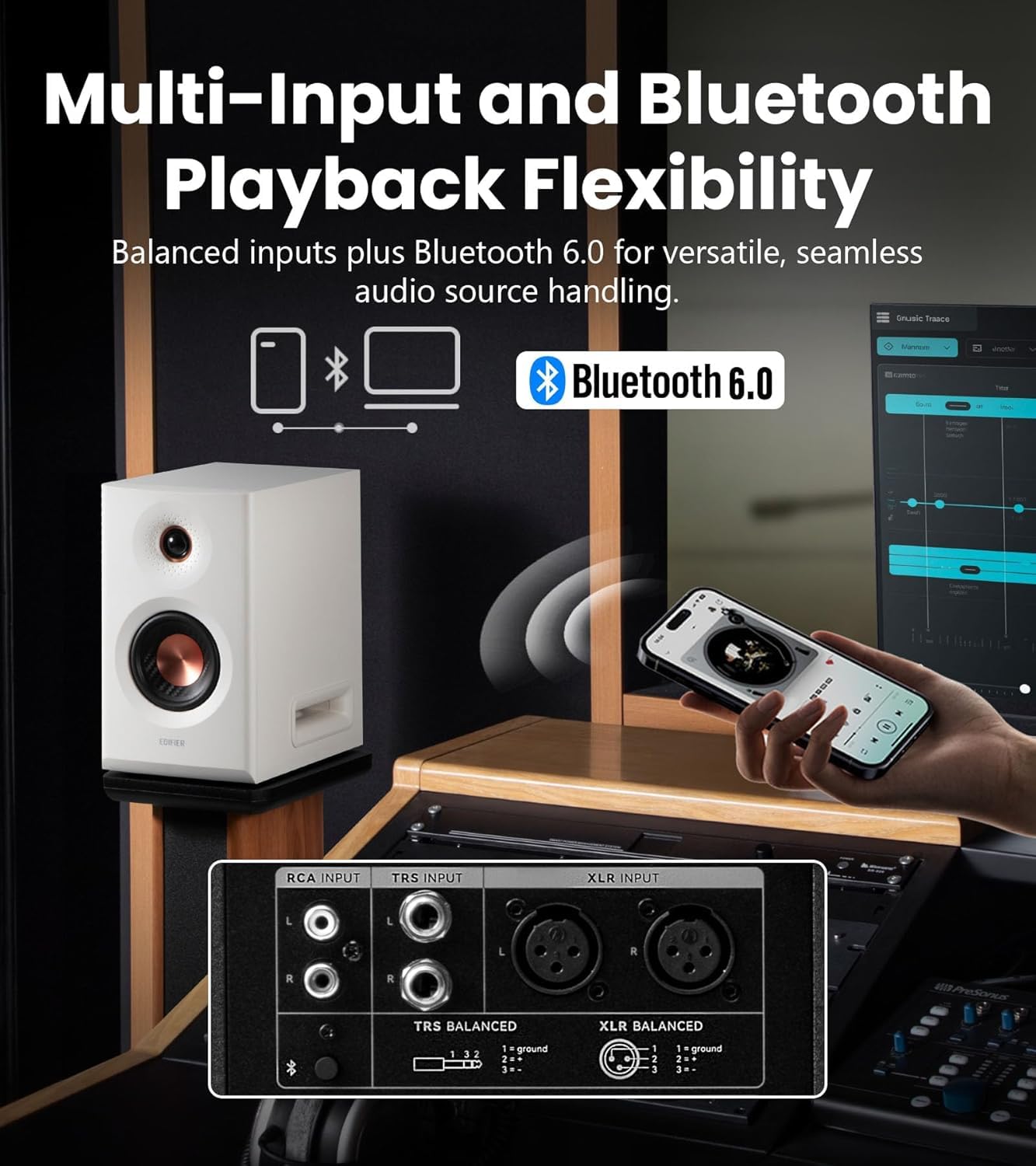 Edifier - MR5 Bluetooth Powered Studio Monitor 2.0 Speakers Hi-Res Audo 110 Watts White