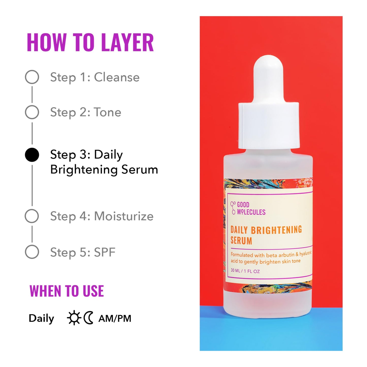 Good Molecules Daily Brightening Serum 30ml/1oz - Hydrating Facial Serum With Beta Arbutin And Hyaluronic Acid To Brighten, Moisturize, And Balance For Even Tone And Texture - Skin Care For Face