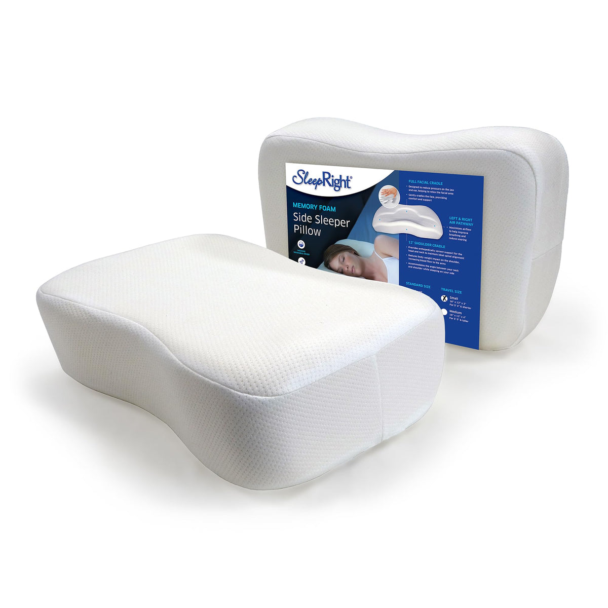 Almohada de Viaje Espuma Viscoelástica SleepRight Gris para Dormir de Lado