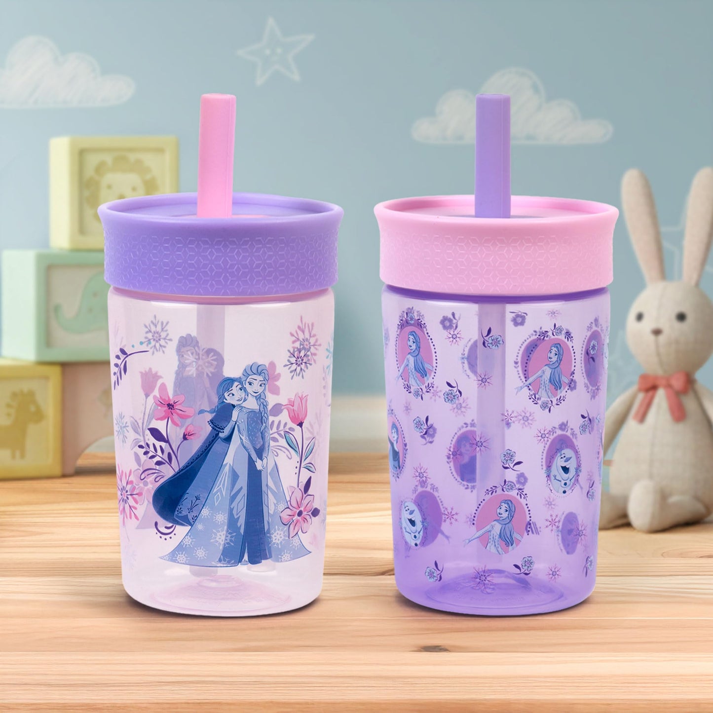 VIORA Termo Infantil Twin Tumb, Vaso Entrenador para Niños de 450 ml (2Pzs), Popote Flexible Antiderrames, Fácil de Limpiar, Ideal para Viajes, Botella de Agua para Niños, Apto para Lavaplatos