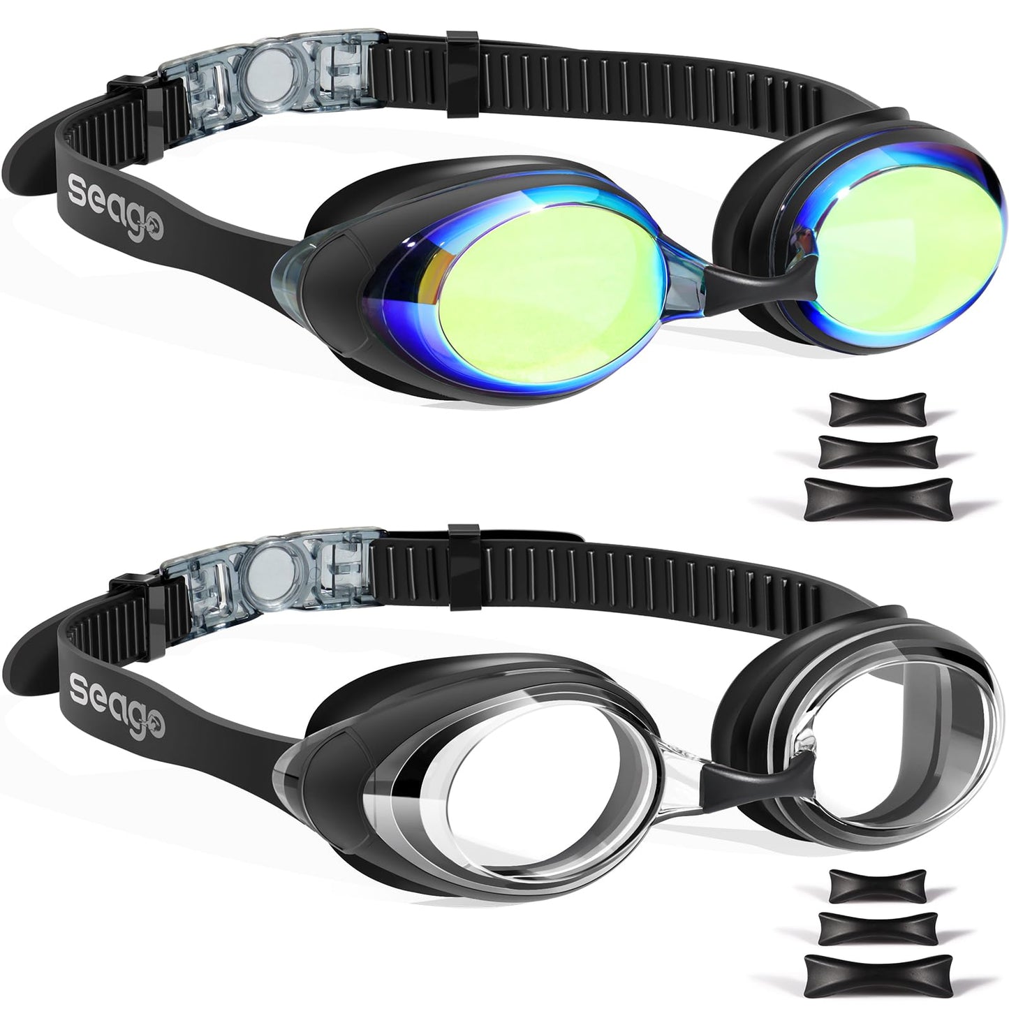 Anteojos de Natación Antivaho Protección UV Lente Plana Transparente para Adultos Sin Fugas en Silicona