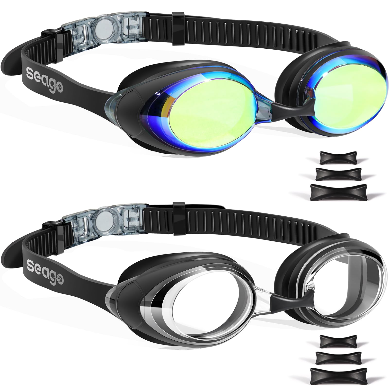 Anteojos de Natación Antivaho Protección UV Lente Plana Transparente para Adultos Sin Fugas en Silicona