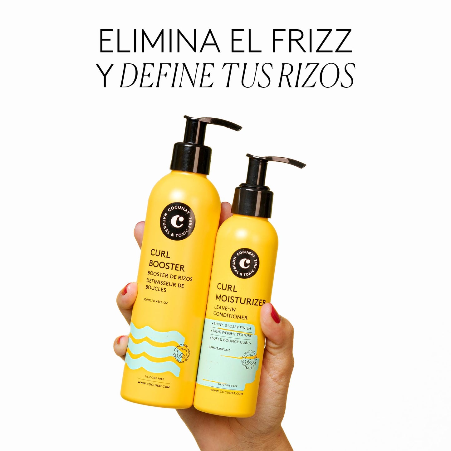 COCUNAT - Método Curly - Moisturizer Leave-in + Curl Booster - Activador de Rizos - Hidrata, Nutre, Fortalece, Elimina el frizz y Desenreda - 250ml+150ml