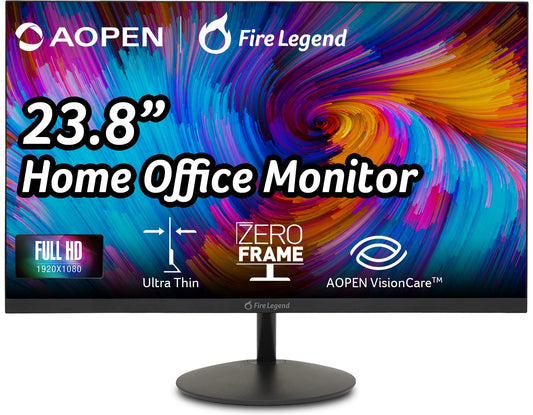 Monitor VA AOPEN 23.8 Pulgadas Full HD Ultra Delgado ZeroFrame AMD FreeSync 75Hz para Hogar u Oficina