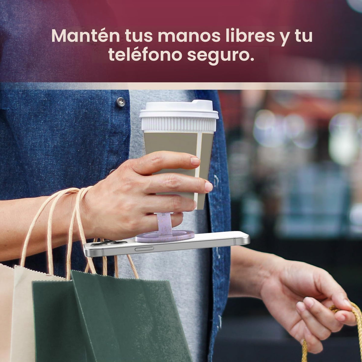 Soporte Magnético para Teléfono con Anillo Morado Purpurina Compatible con MagSafe