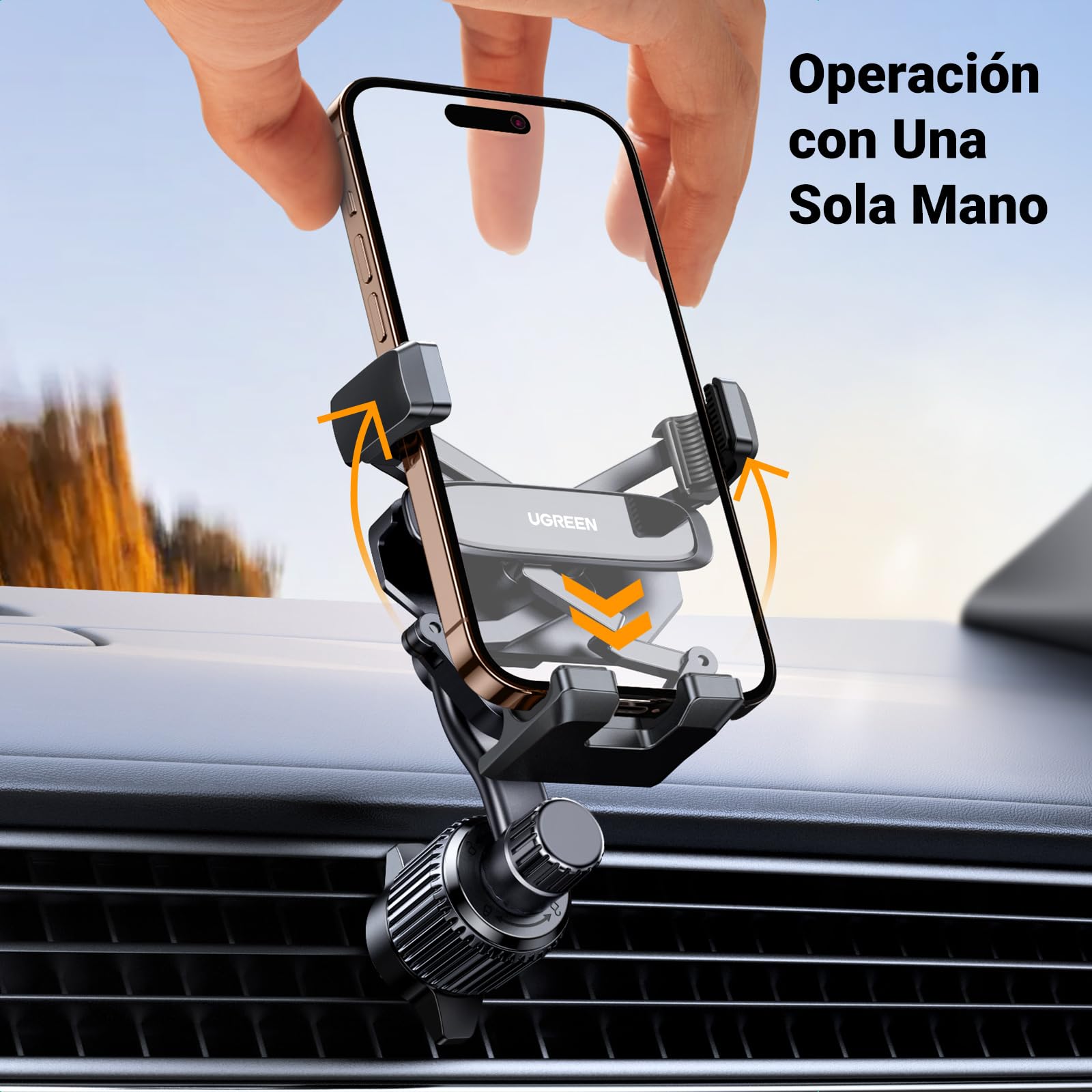 Soporte Celular Automóvil UGREEN Giratoria 360° Gancho Metálico para iPhone y Galaxy