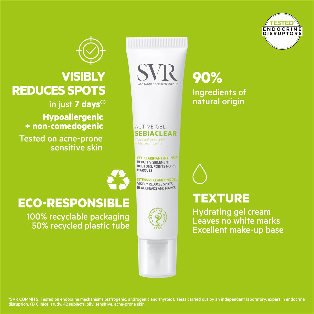 SVR Sebiaclear Active Gel Tratamiento Antiimperfecciones para Piel Grasa y con Tendencia al Acné | Reduce Granitos, Puntos Negros y Marcas | Con Niacinamida y Gluconolactona | 40 ml