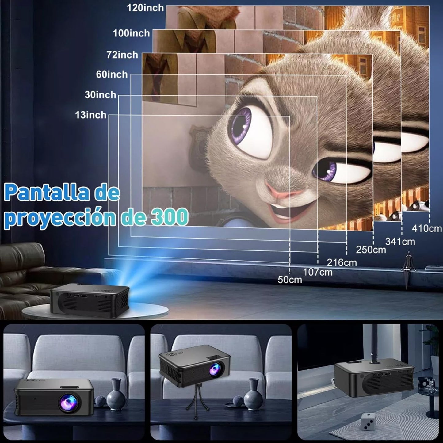 Proyector Mini Yolispa Blanco con WiFi y Bluetooth para Cine en Casa Compatible con Smartphone y Laptop