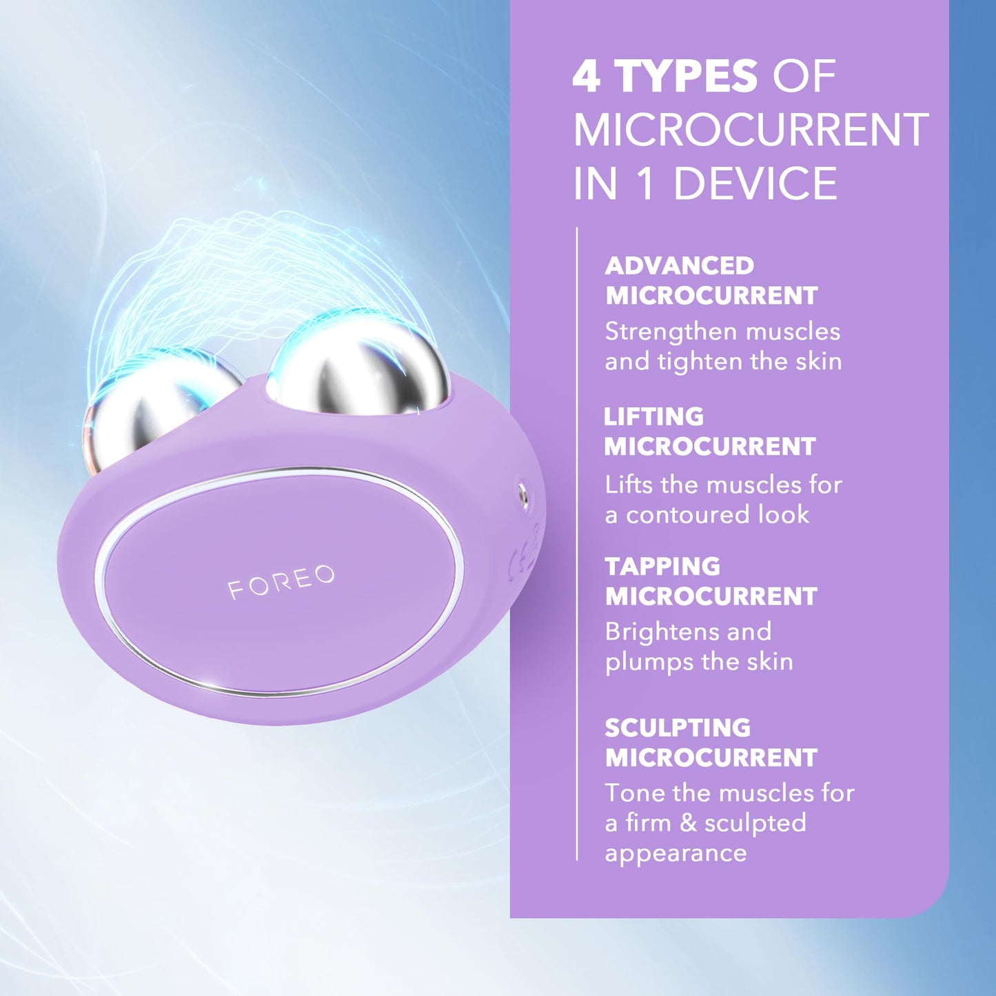 FOREO BEAR 2 - Masajeador facial electrico de microcorrientes - Radiofrecuencia facial para cuidado de la piel - Belleza reafirmante Lavander