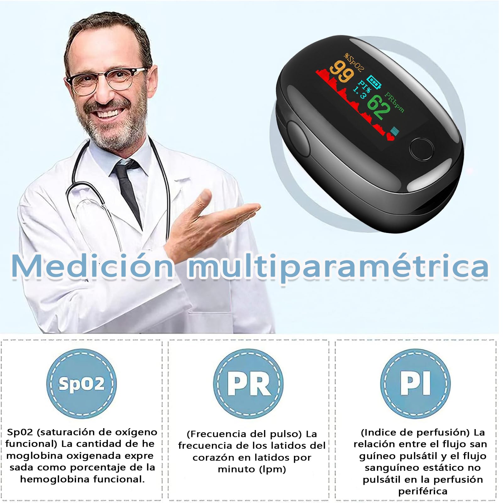 Oxímetro de Pulso Digital Pantalla OLED Monitor de Frecuencia Cardíaca y Saturación de Oxígeno para Monitoreo Diario