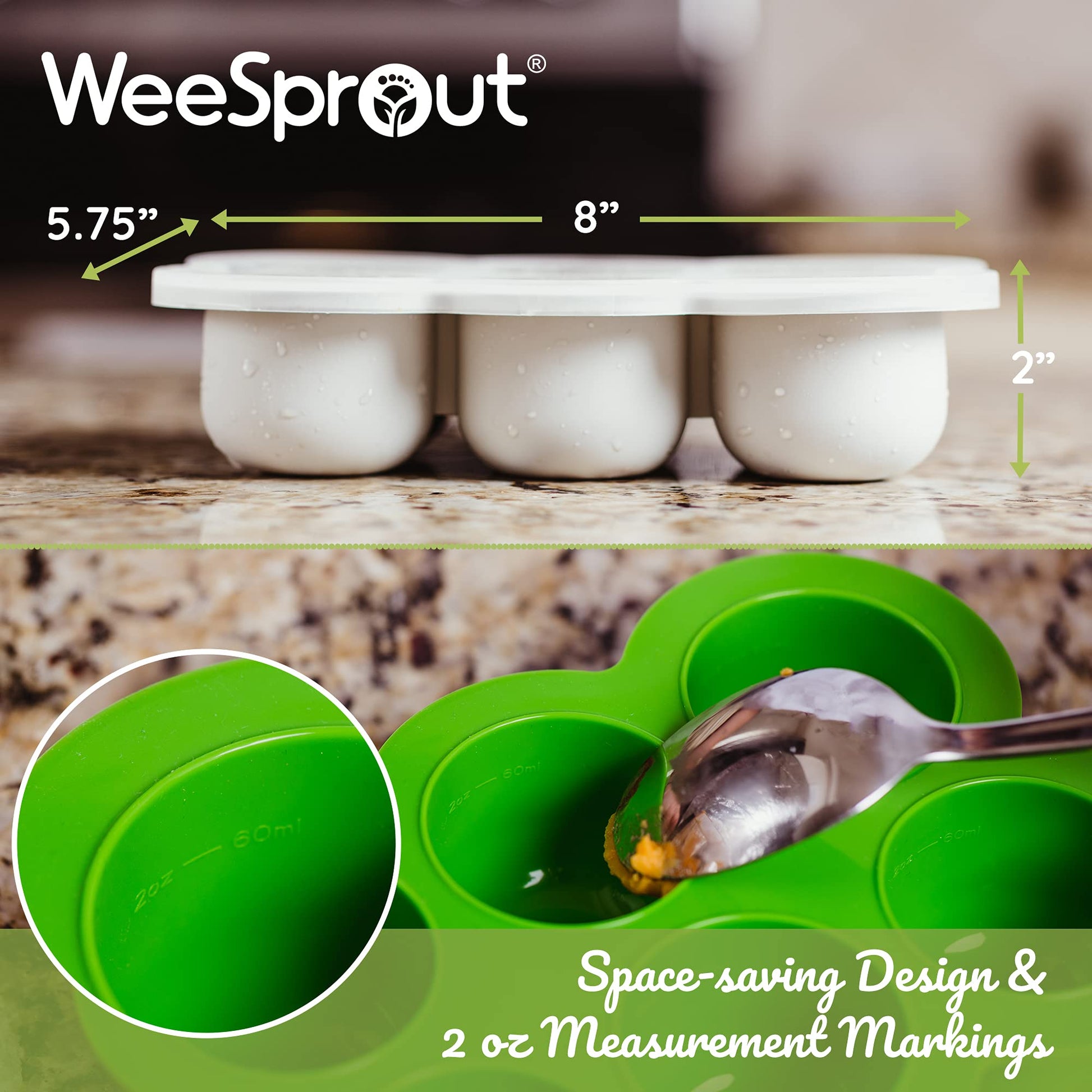 Bandeja de silicona para congelador WeeSprout con tapa a clip, contenedor de almacenamiento de comida perfecto para alimentos caseros para bebés, purés de verduras y frutas, y leche materna (Rosa