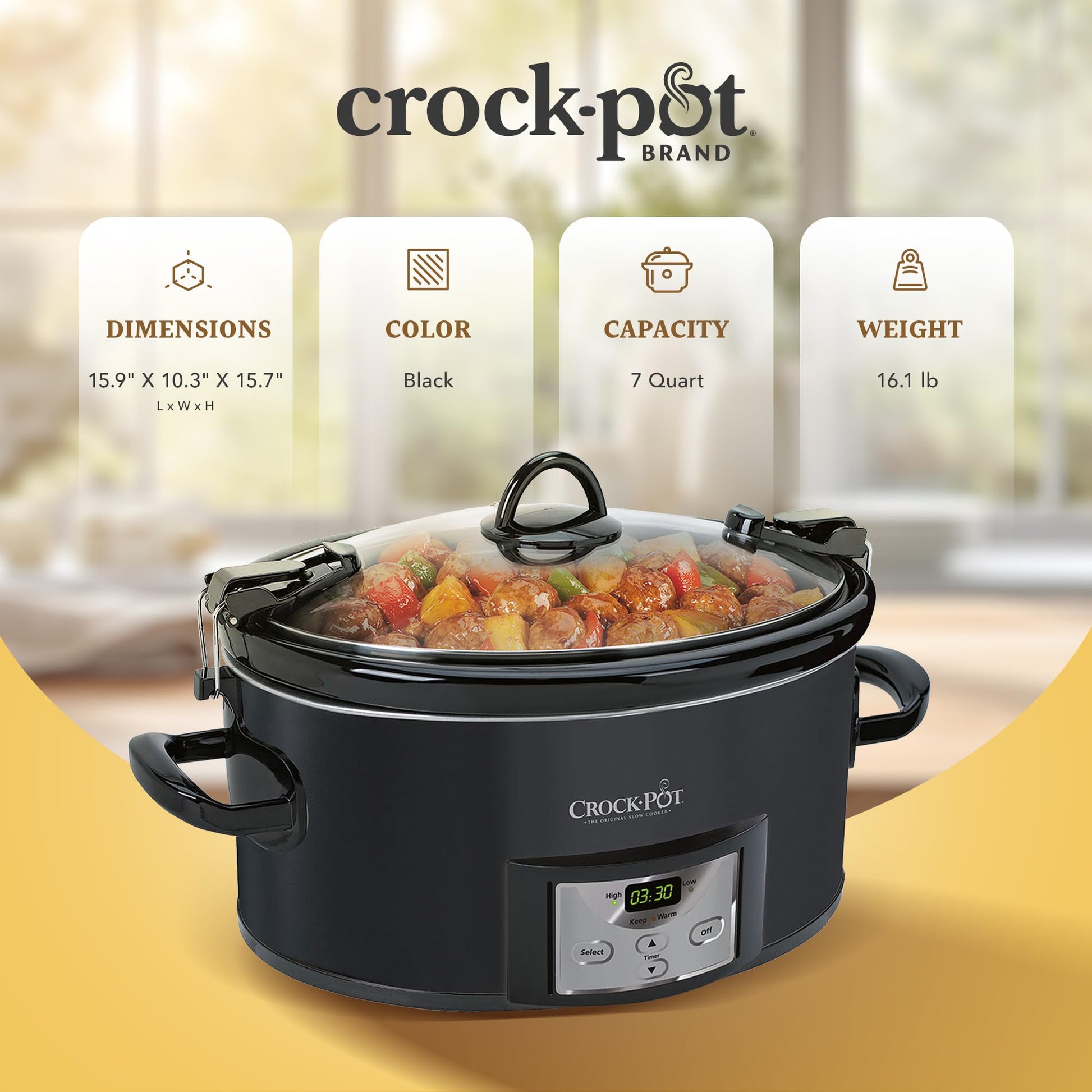 Crock-Pot Cook n' Carry - Olla de cocción lenta programable con cuenta regresiva a prueba de horno con gres extraíble, tapa de junta de fácil bloqueo y asas de transporte