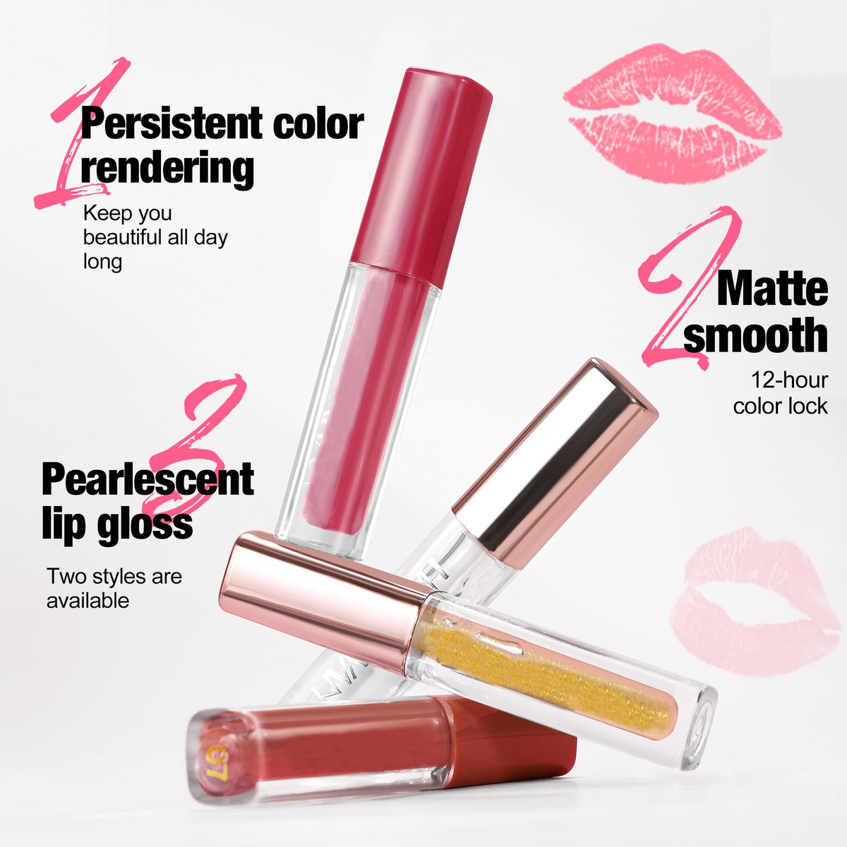 Allphv Set de Labiales Líquidos 4 Piezas- Kit de Maquillaje Diario (C)