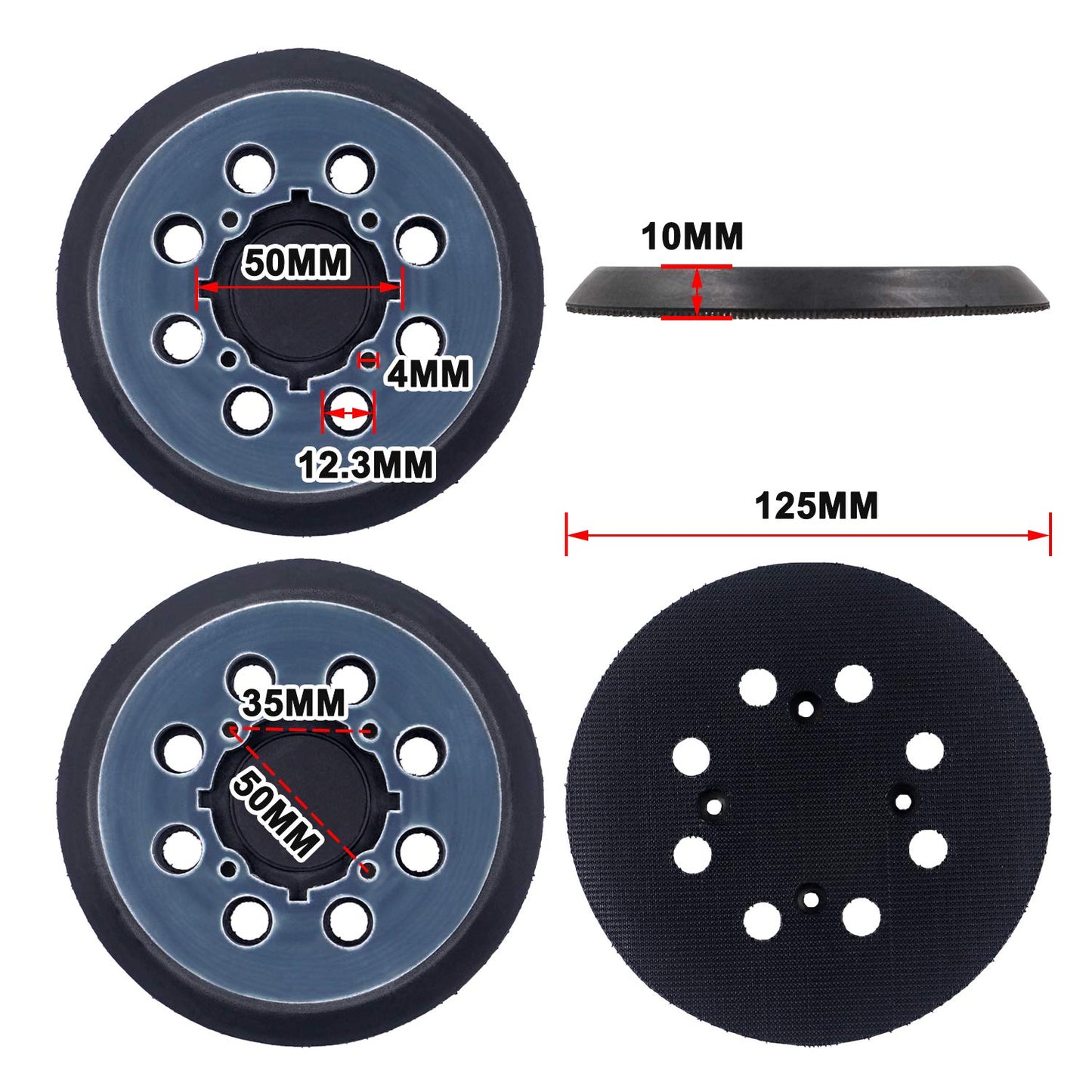 Paquete de 4 almohadillas para orejas de lijado de repuesto de gancho y bucle de 5 pulgadas para DeWalt DWE64233 y N329079 compatible con DWE6423/6423K, DWE6421/6421K, DWE6421-B2, DWE6421-B3, DWE6421-BR, DCC. W210B (4 paquetes)