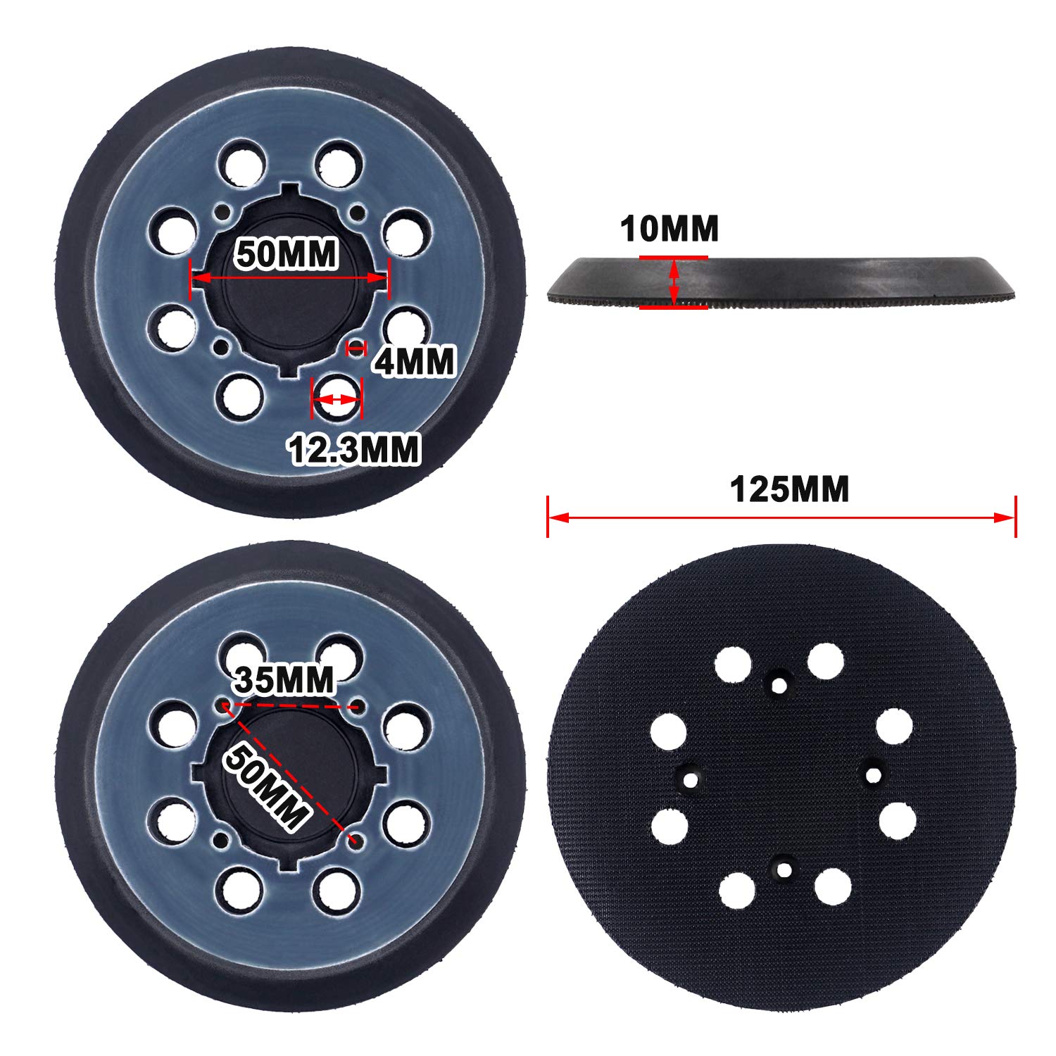 Paquete de 4 almohadillas para orejas de lijado de repuesto de gancho y bucle de 5 pulgadas para DeWalt DWE64233 y N329079 compatible con DWE6423/6423K, DWE6421/6421K, DWE6421-B2, DWE6421-B3, DWE6421-BR, DCC. W210B (4 paquetes)