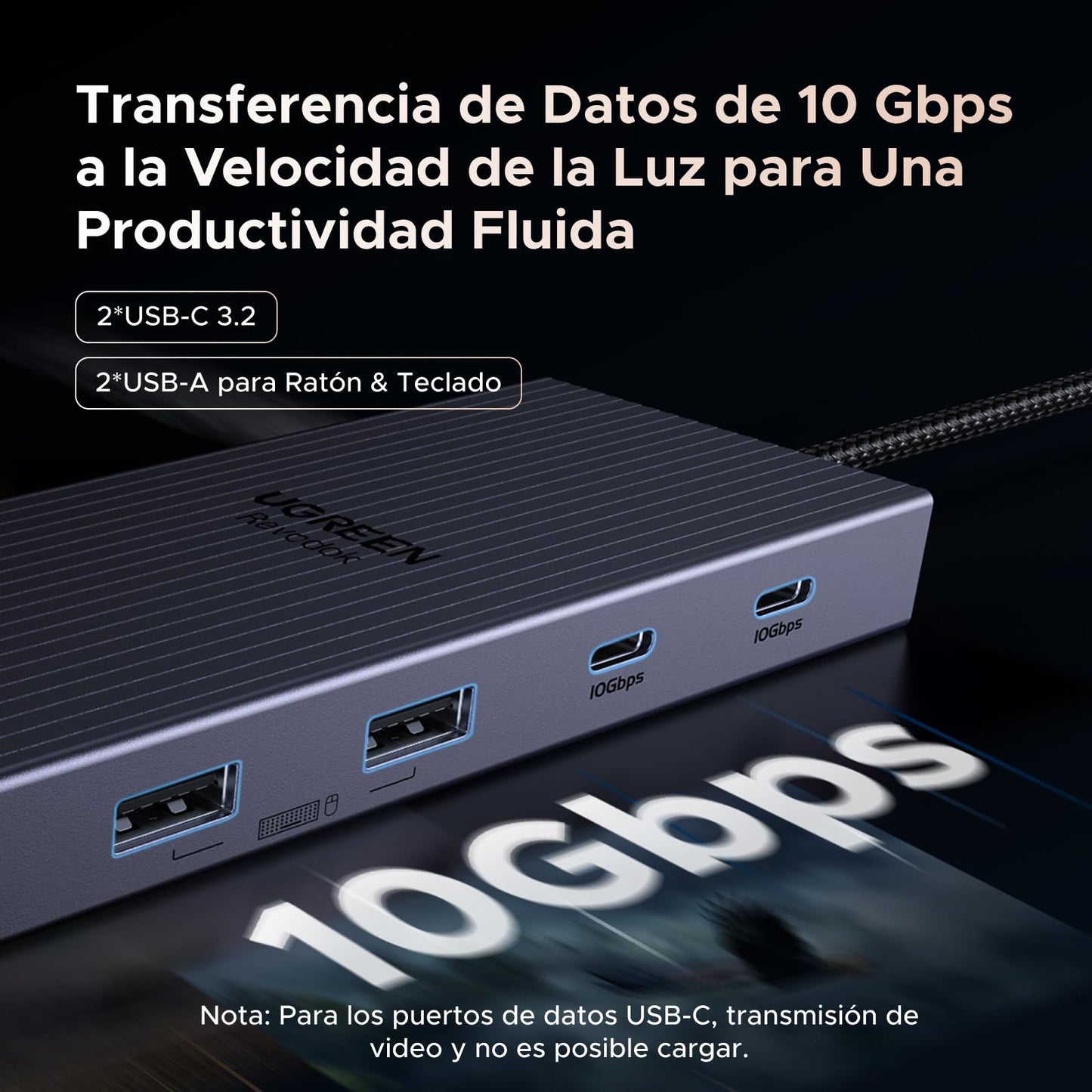 Hub USB C UGREEN Negro con DisplayPort 4K a 120 Hz y HDMI 4K, Puertos de Datos USB-C, Carga PD, Ethernet y Lector SD/TF