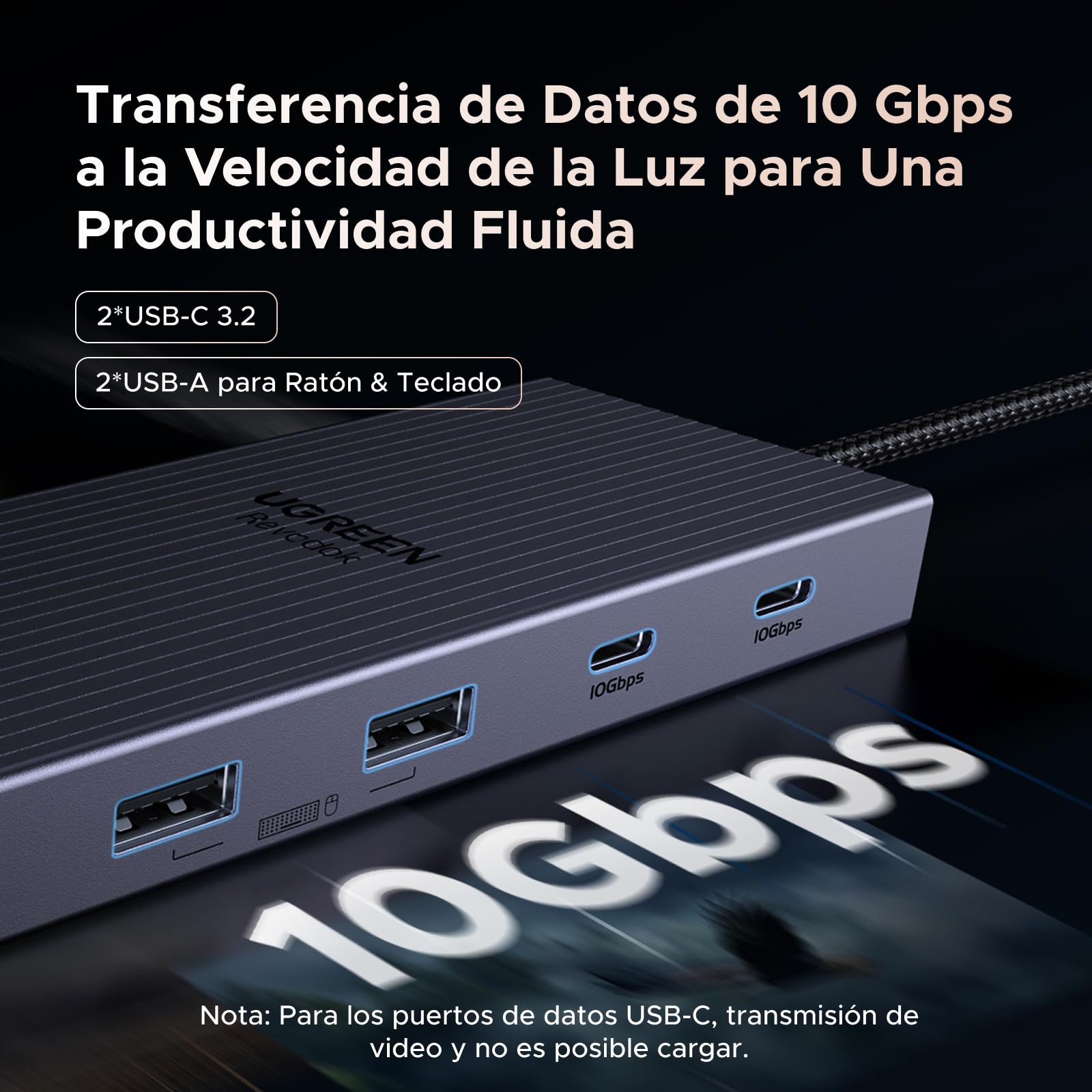 Hub USB C UGREEN Negro con DisplayPort 4K a 120 Hz y HDMI 4K, Puertos de Datos USB-C, Carga PD, Ethernet y Lector SD/TF