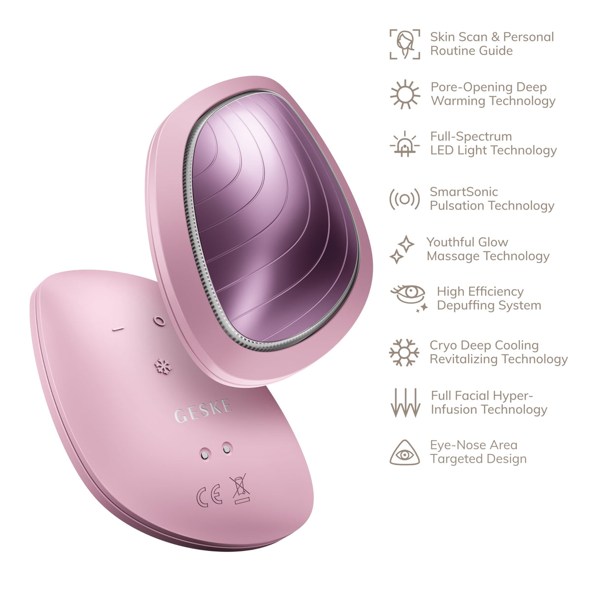 GESKE | SmartAppGuided™ Sonic Warm & Cool Mask | 9 en 1 | Máscara facial LED de belleza | Espectro LED completo y terapia de luz roja | Calor/frío | Mayor absorción de productosl | masajeador facial