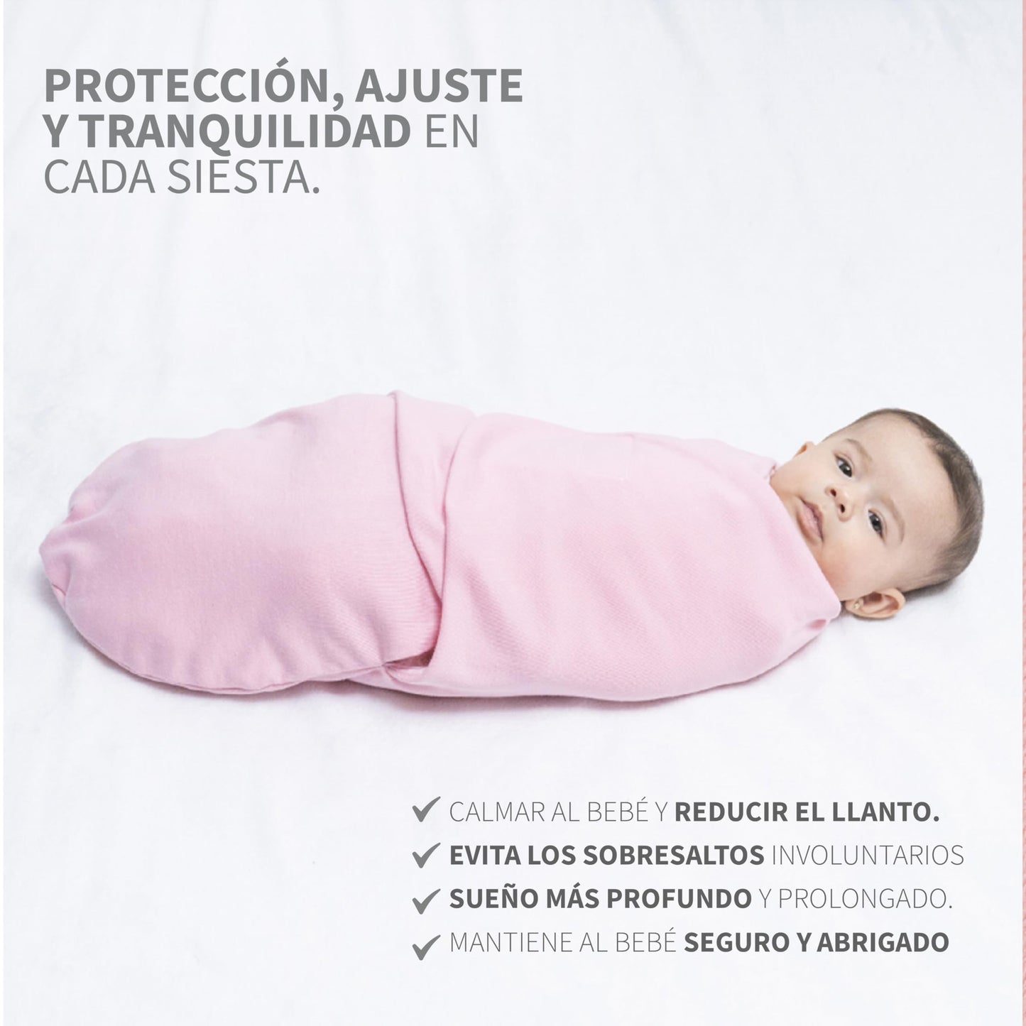 CHIQUI MUNDO Manta Envolvente Ajustable Bebé para Dormir Acogedora Textura Suave 0-6 Meses (Rosa)