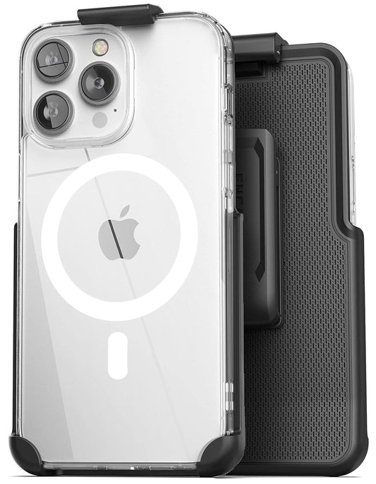 Funda magnética recubierta diseñada para iPhone 15 Pro con funda de clip para cinturón, compatible con MagSafe (transparente)